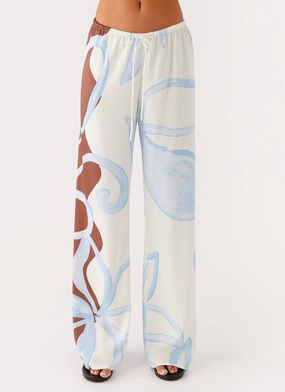 Stylish Waistband Deacon Low Rise Pants - Bloom Wave Print