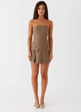 Deal-Breaker Mini Dress - Brown Beige All Time