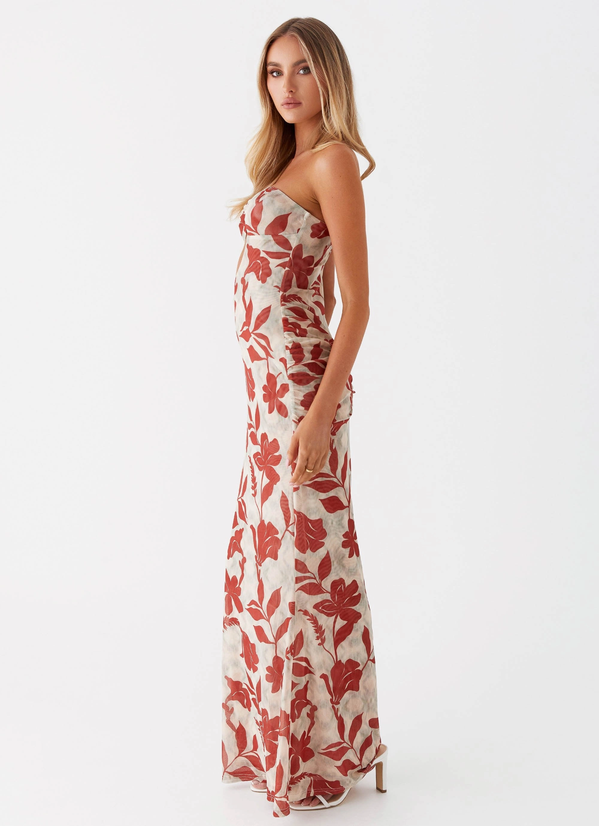 Gentle Glow Sleek long-sleeve dress Dearest Maxi Dress - Red Green Floral