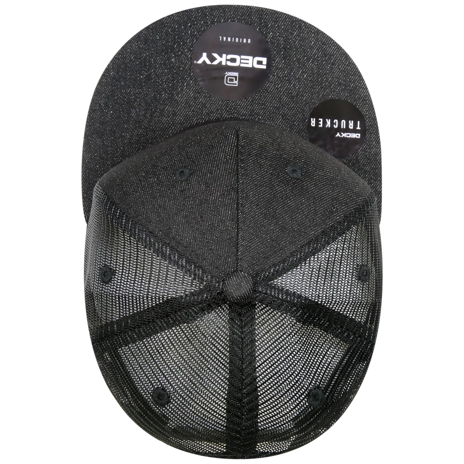 Decky 1082 5 Panel Denim Trucker Hat, Flat Bill Mesh Back Cap