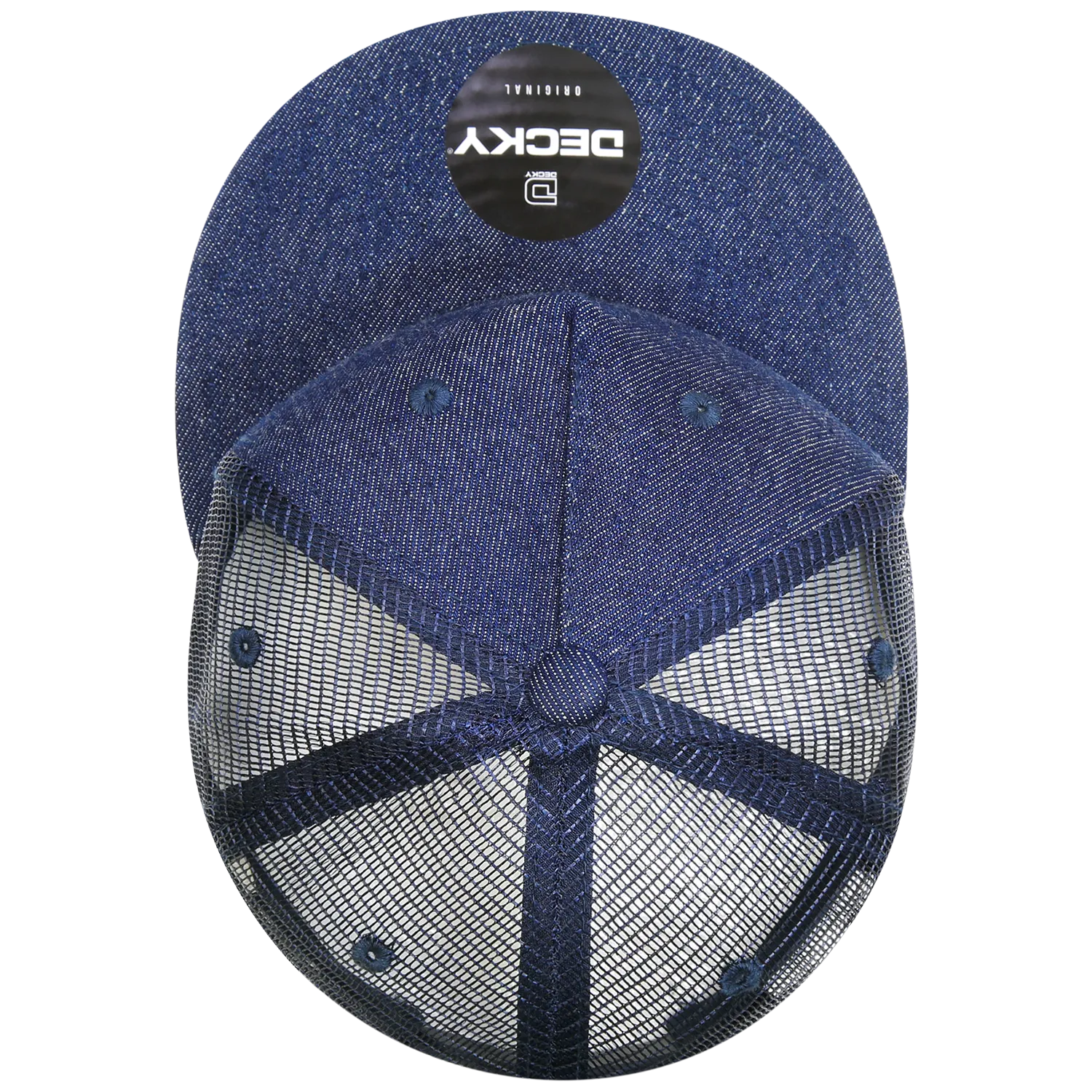 Decky 1082 5 Panel Denim Trucker Hat, Flat Bill Mesh Back Cap