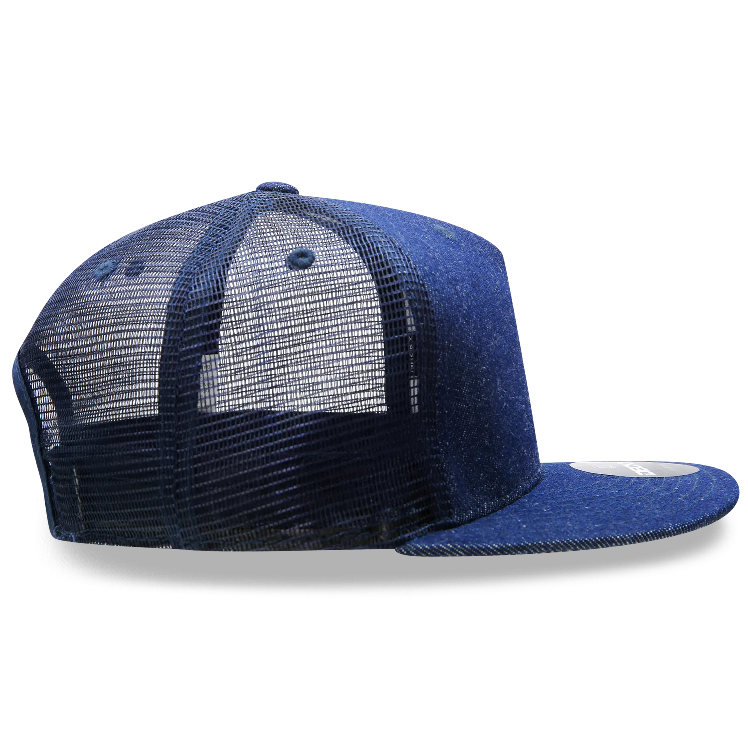 Decky 1082 5 Panel Denim Trucker Hat, Flat Bill Mesh Back Cap