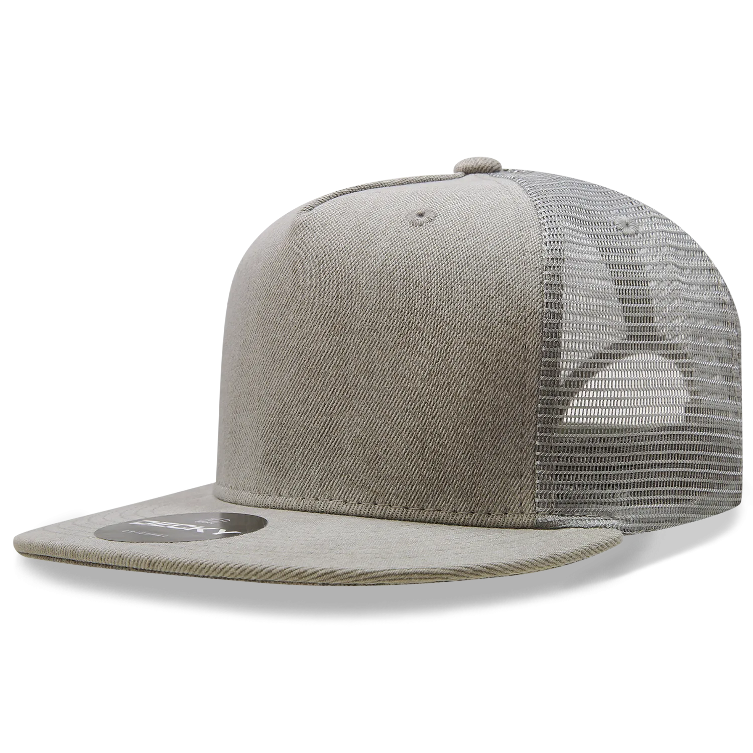 Decky 1082 5 Panel Denim Trucker Hat, Flat Bill Mesh Back Cap
