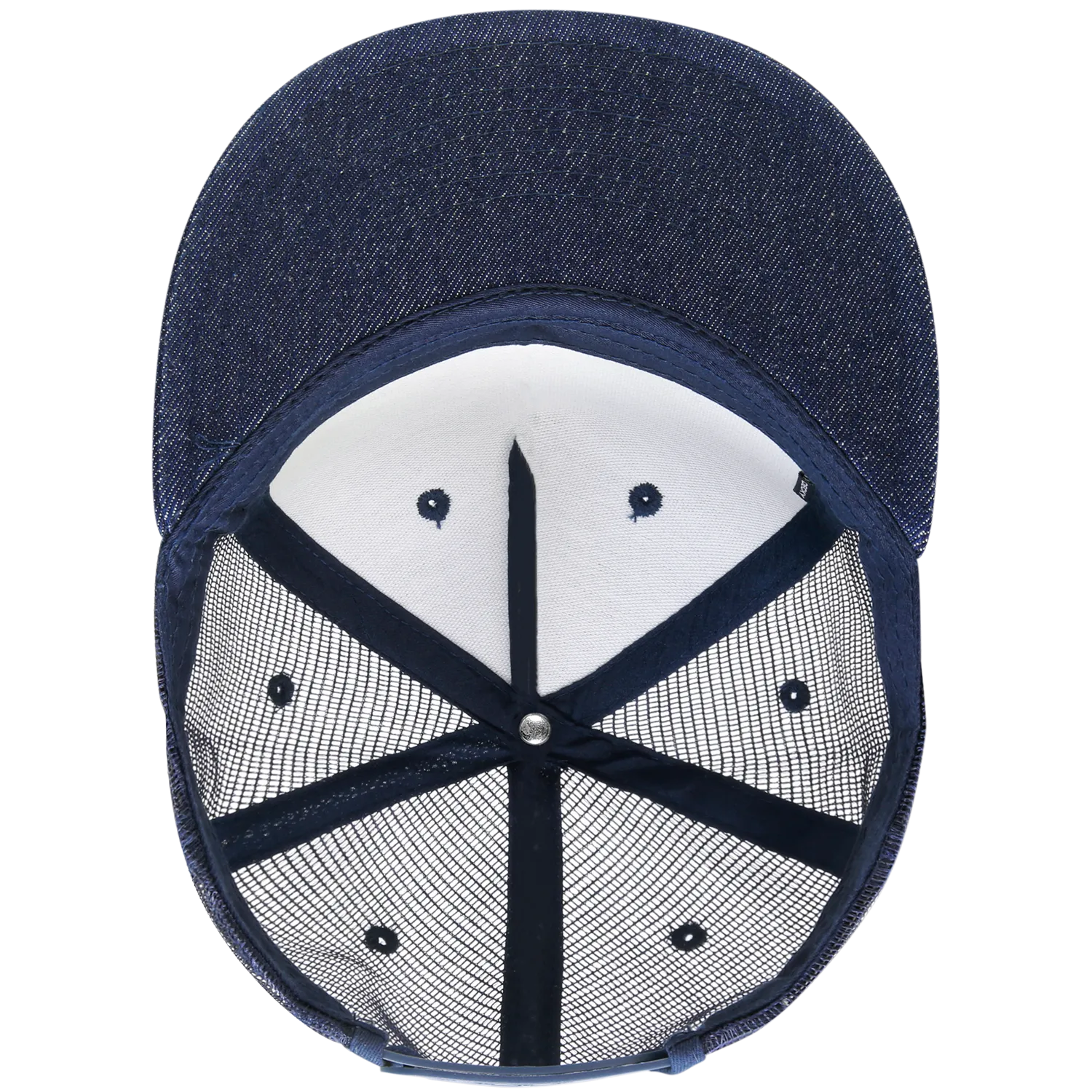 Decky 1082 5 Panel Denim Trucker Hat, Flat Bill Mesh Back Cap