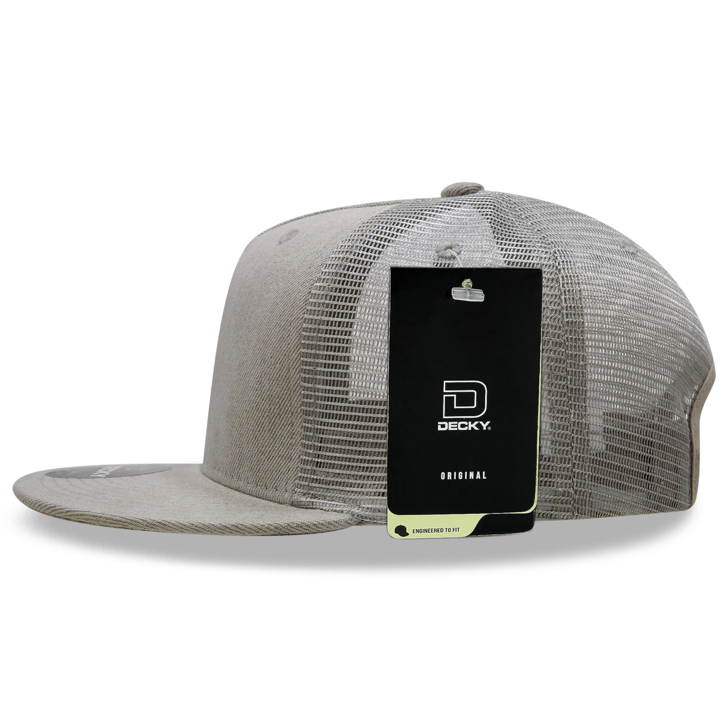 Decky 1082 5 Panel Denim Trucker Hat, Flat Bill Mesh Back Cap