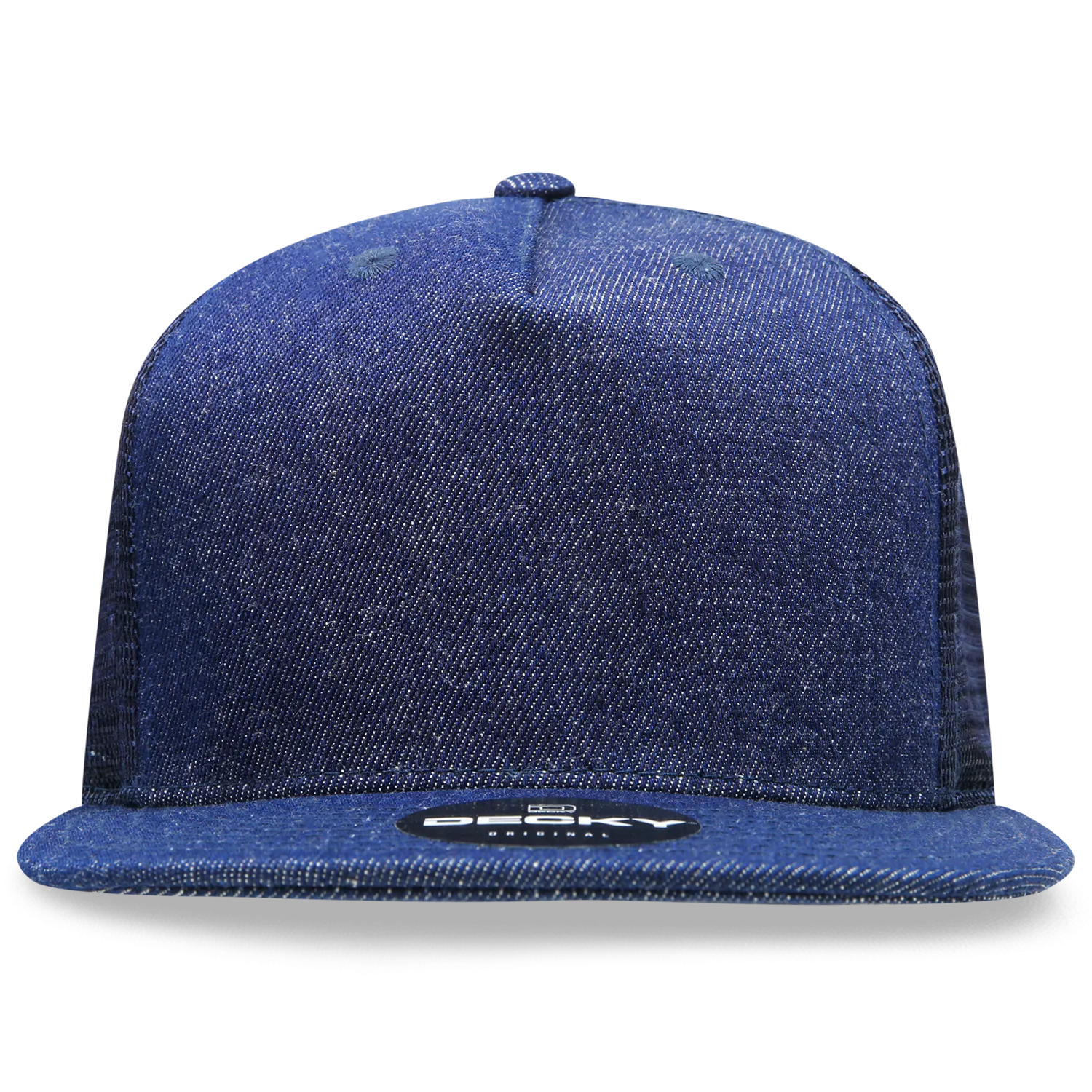 Decky 1082 5 Panel Denim Trucker Hat, Flat Bill Mesh Back Cap