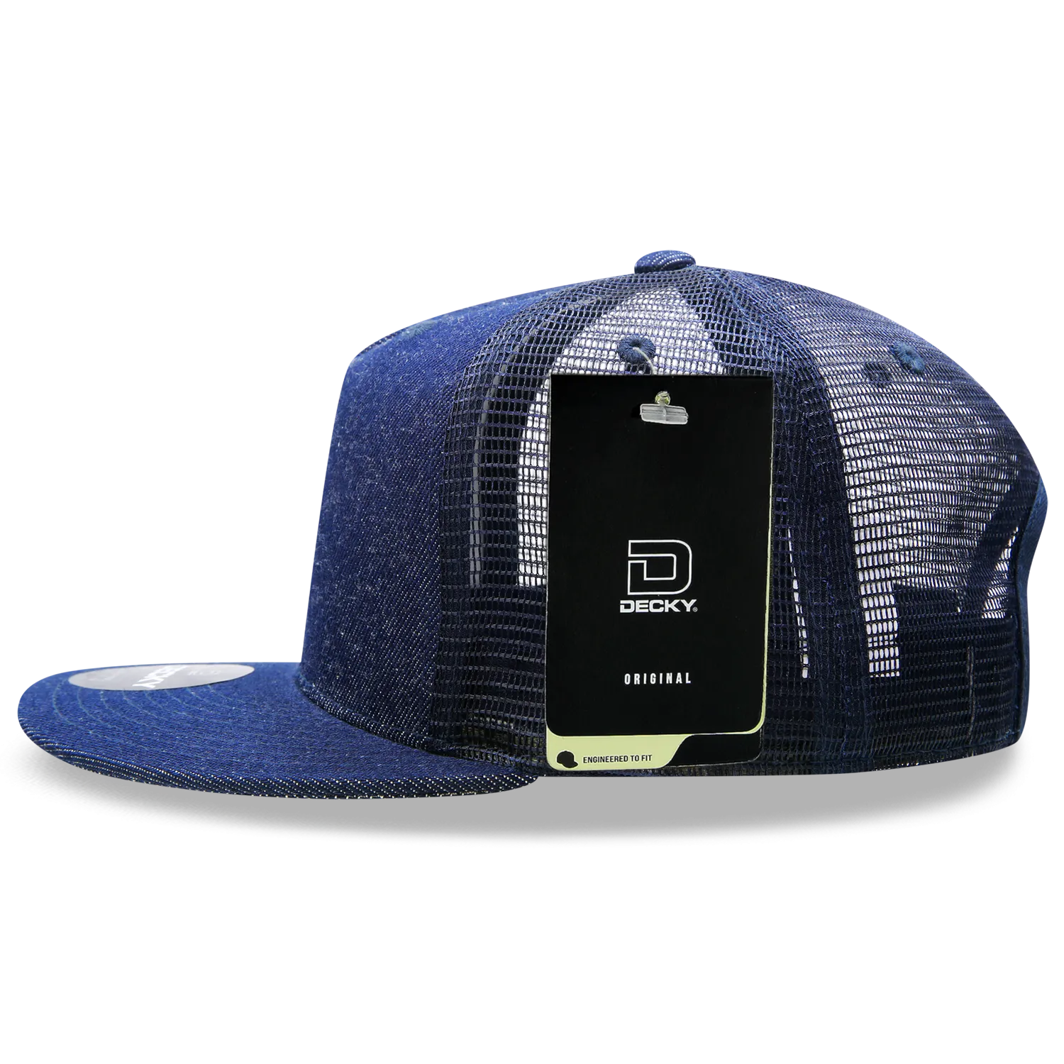 Decky 1082 5 Panel Denim Trucker Hat, Flat Bill Mesh Back Cap