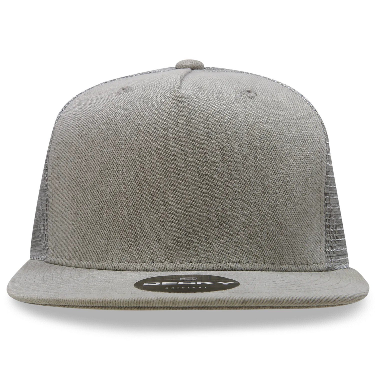 Decky 1082 5 Panel Denim Trucker Hat, Flat Bill Mesh Back Cap