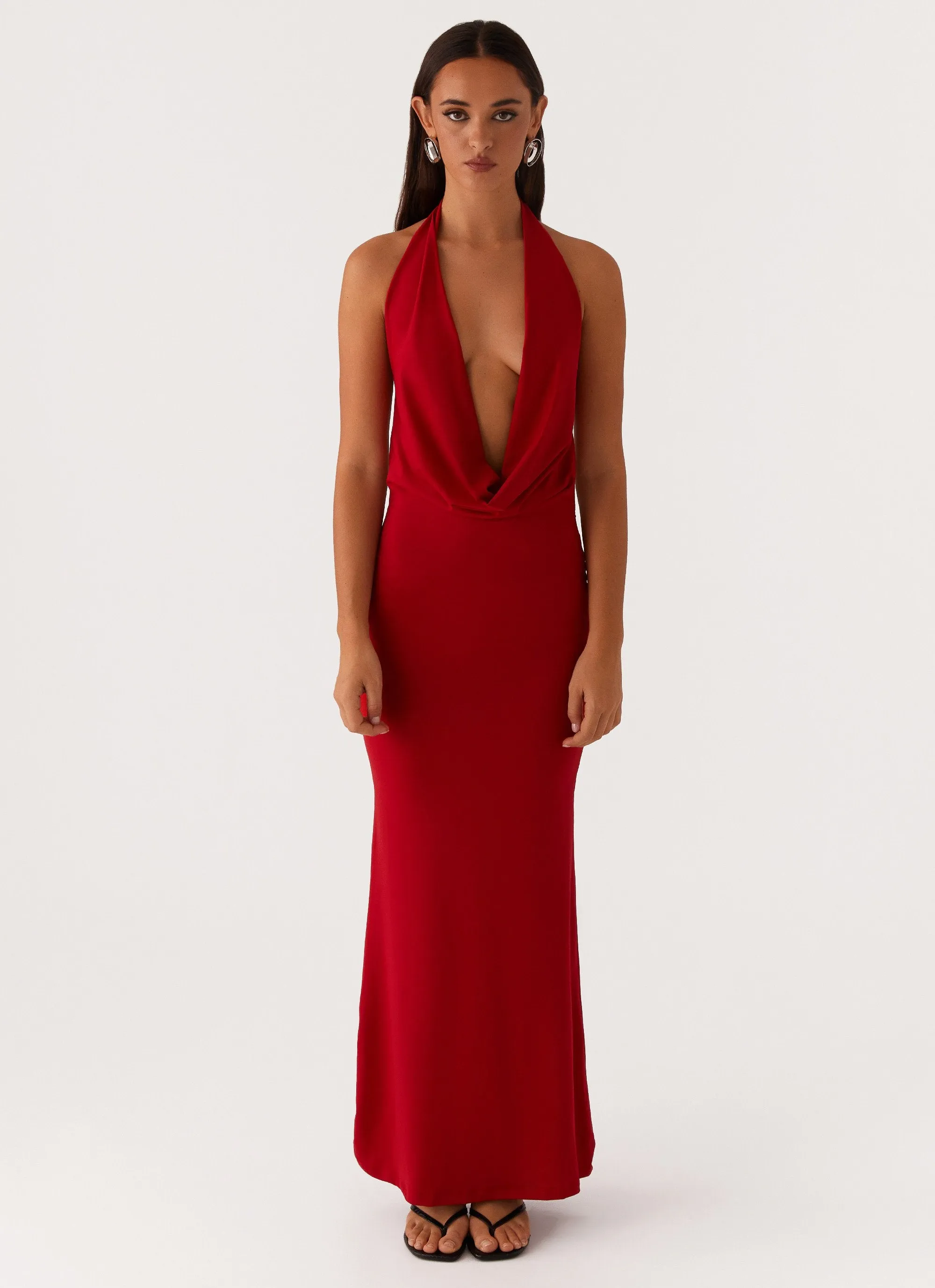 Dedicated Maxi Dress - Red Magnetic-Closure Shiny surface