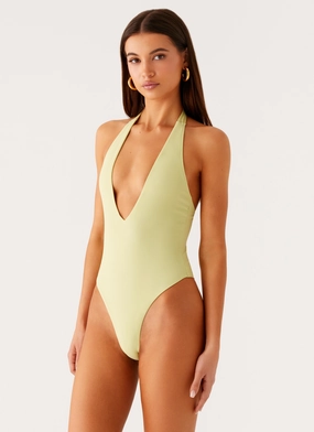 Saltwater Resistant Fabric Water Repellent Coating Delia One Piece Swimsuit - Lime