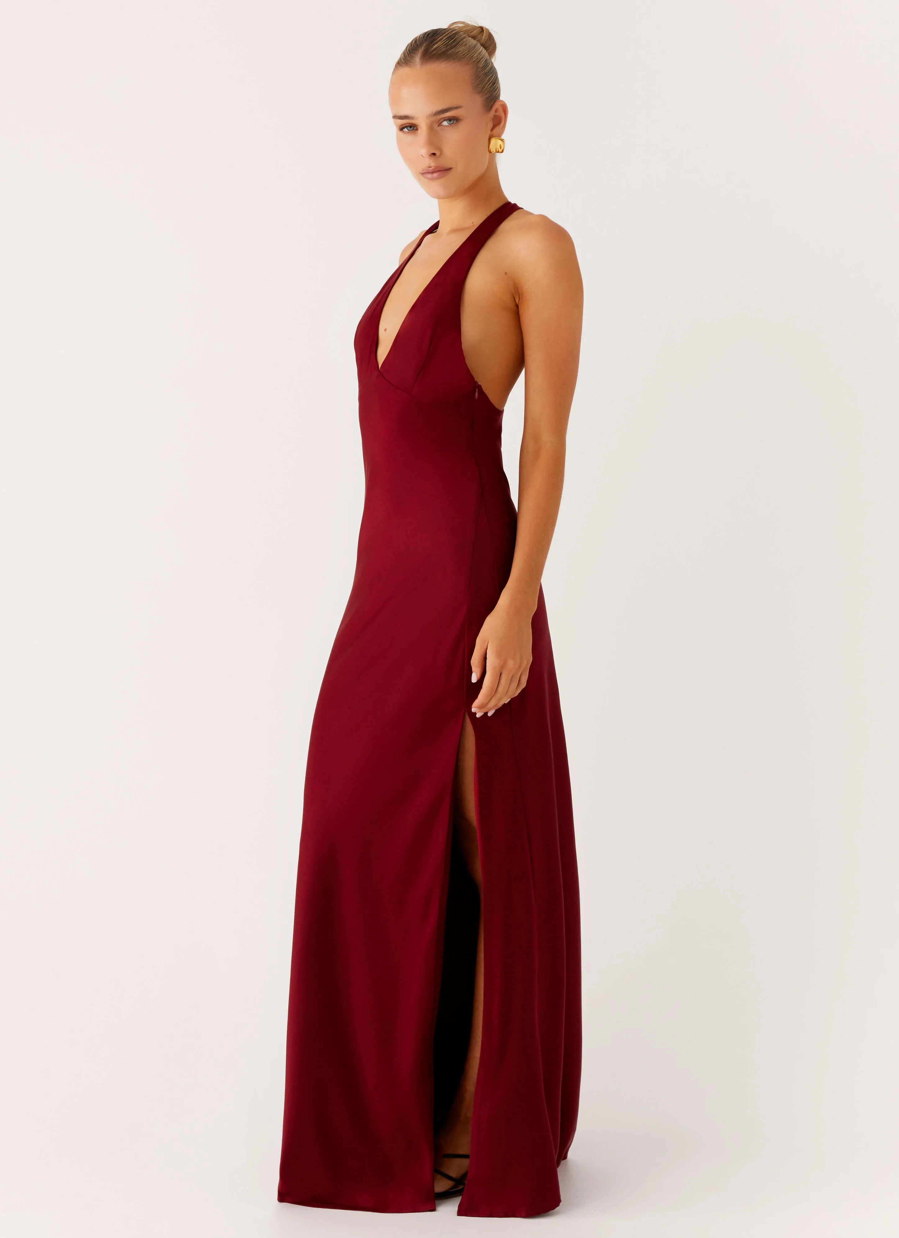 Angie Maxi Dress - Burgundy Tulle-Overlay