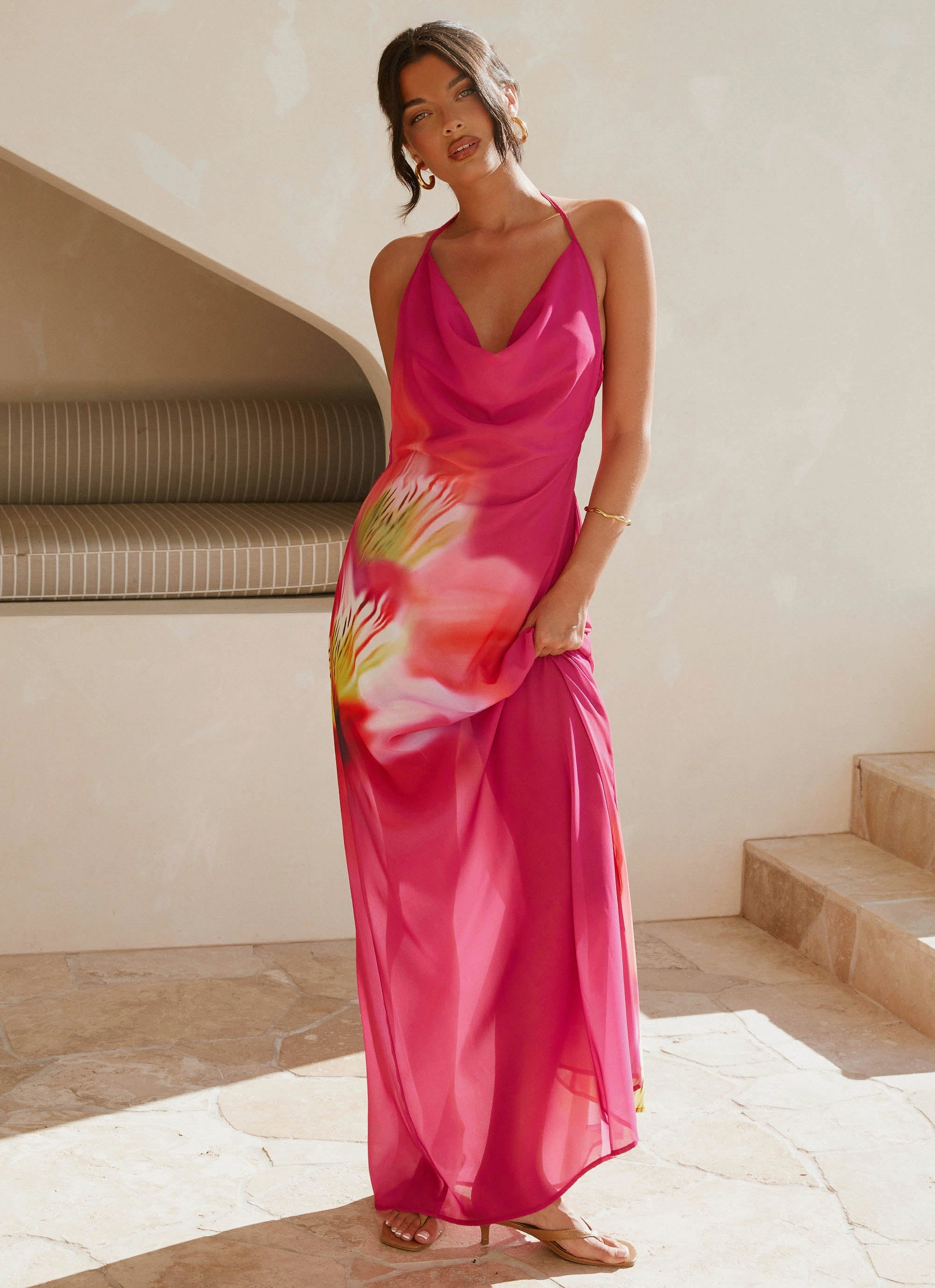 Fantasy Maxi Dress - Pink Tropical Wedding guest Understated Elegance