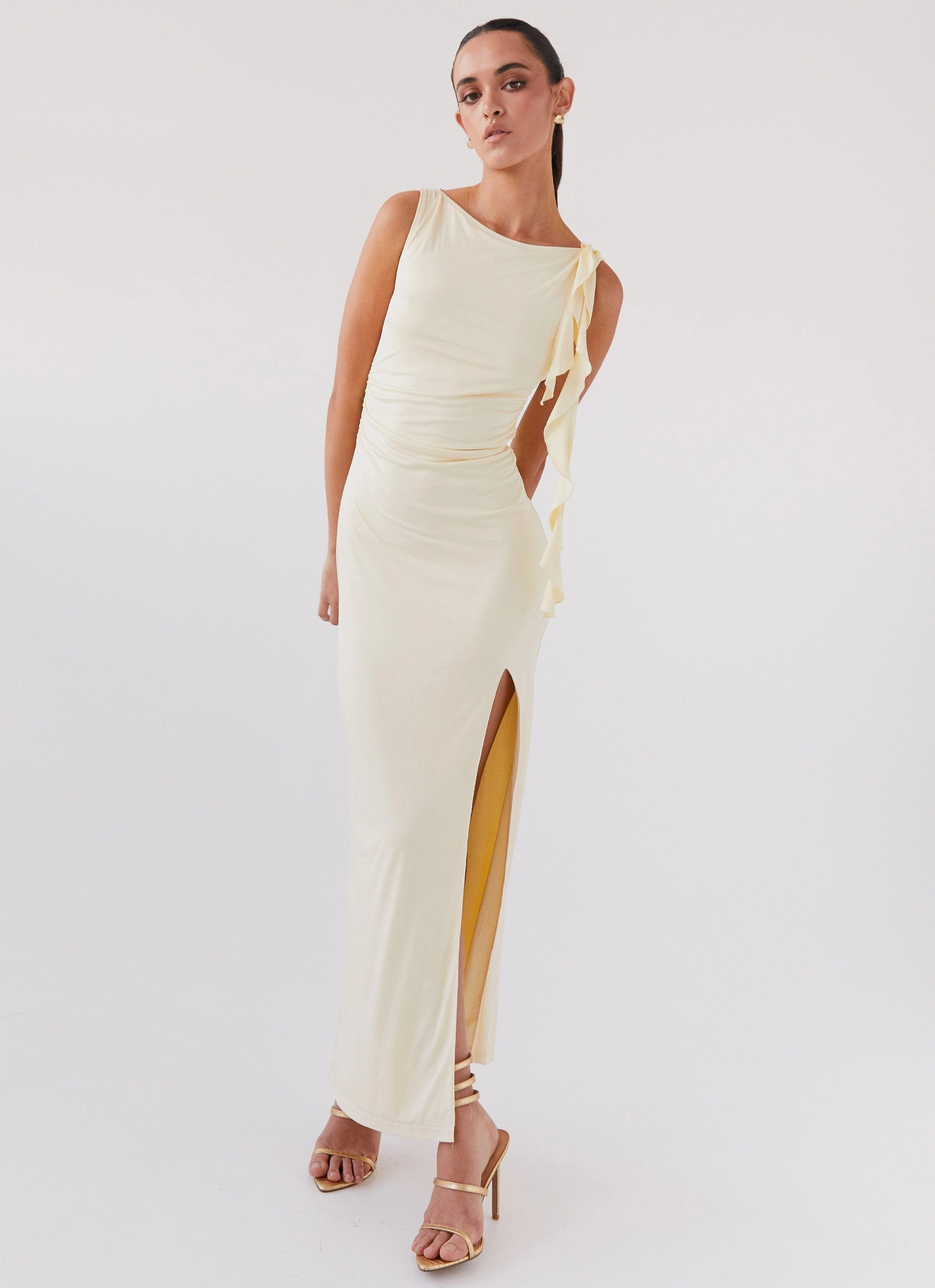 Soft Glide Stay With Me Frill Maxi Dress - Buttercream