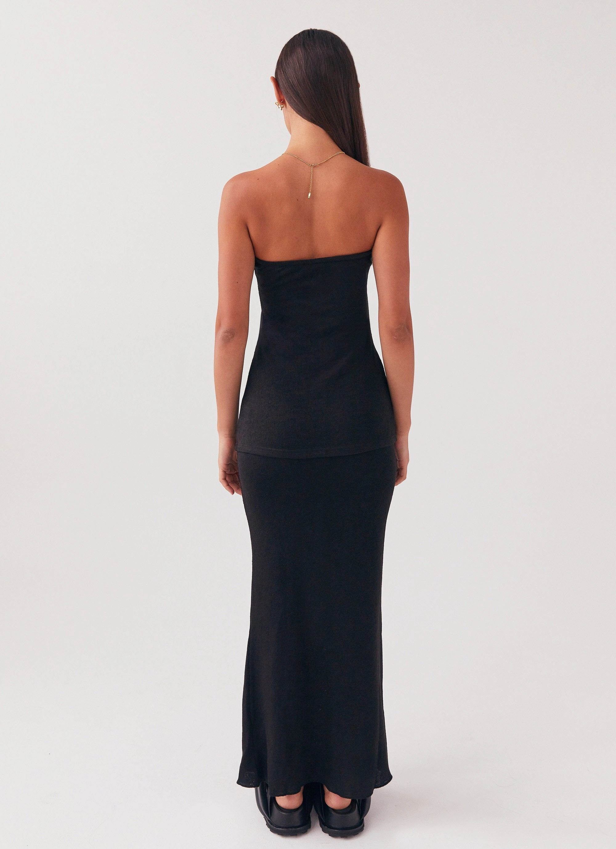 Delicate Lady Knit Maxi Skirt - Black Relaxed Fit Structure