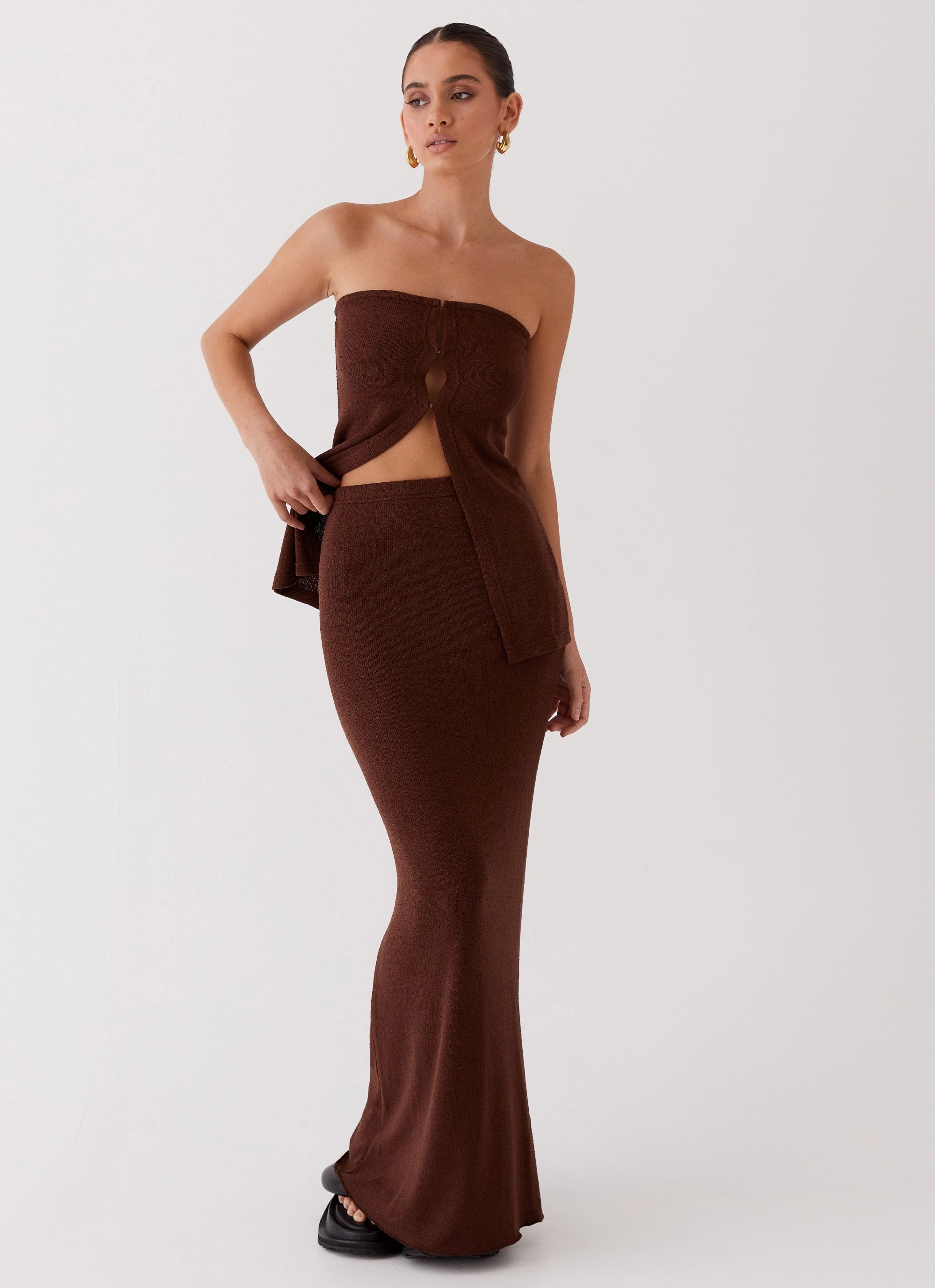 City Tones Delicate Lady Knit Maxi Skirt - Chocolate