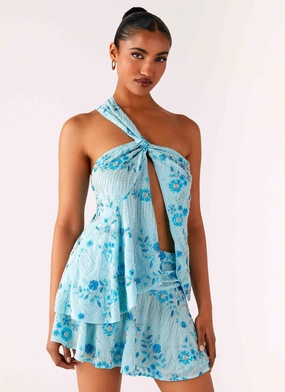 Snow Ready Outfit Delight Me Beaded Asymmetrical Top - Blue