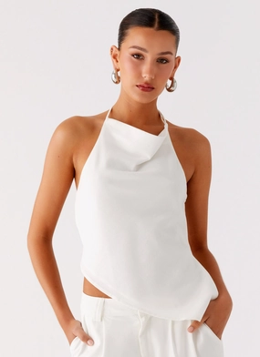 Interlock Weave Delong Backless Linen Top - White