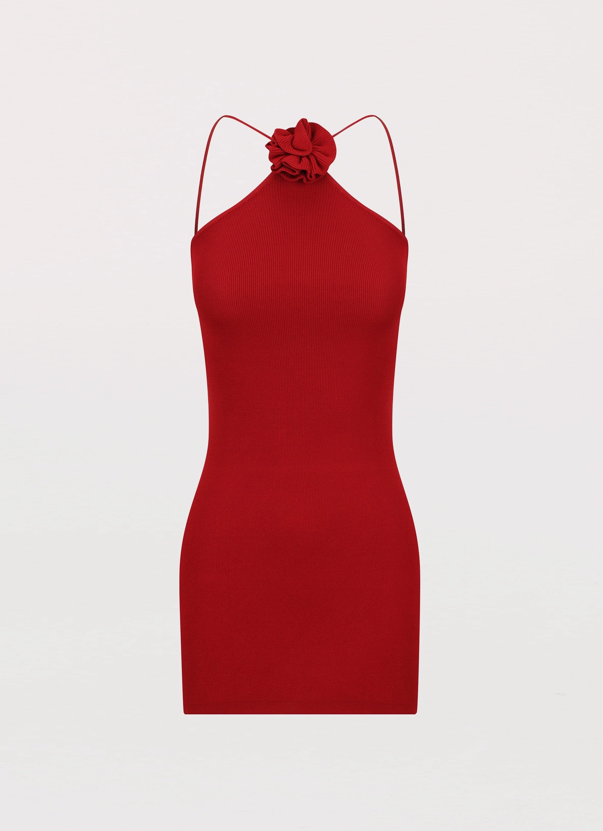 Smooth-Finish Fitted Style Delphi Rose Knit Mini Dress - Rouge Red