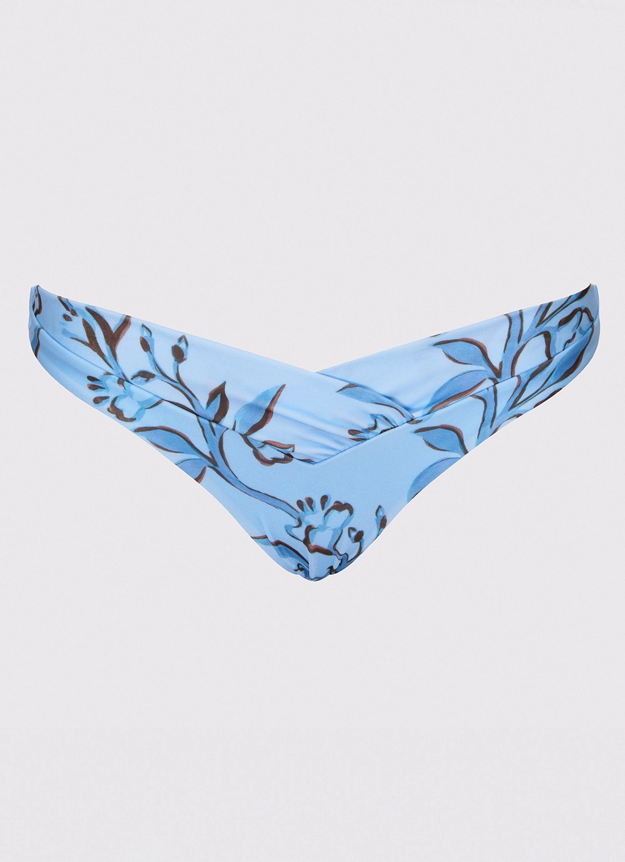 Racerback Design Lightweight Mesh Panels Delta Bikini Bottoms - Blue Floral Print