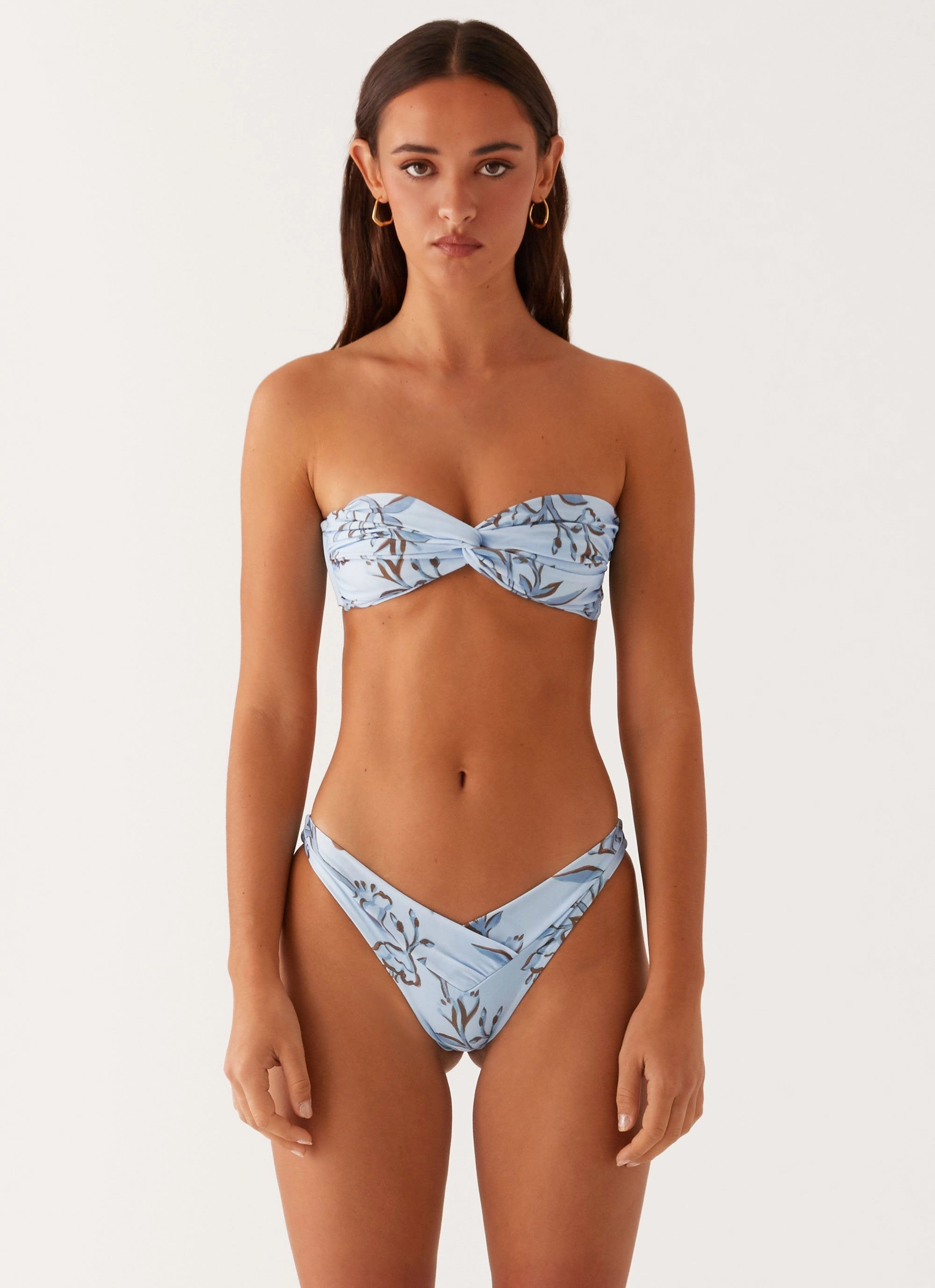 Holiday Getaway Vacation Style Delta Bikini Bottoms - Blue Floral Print