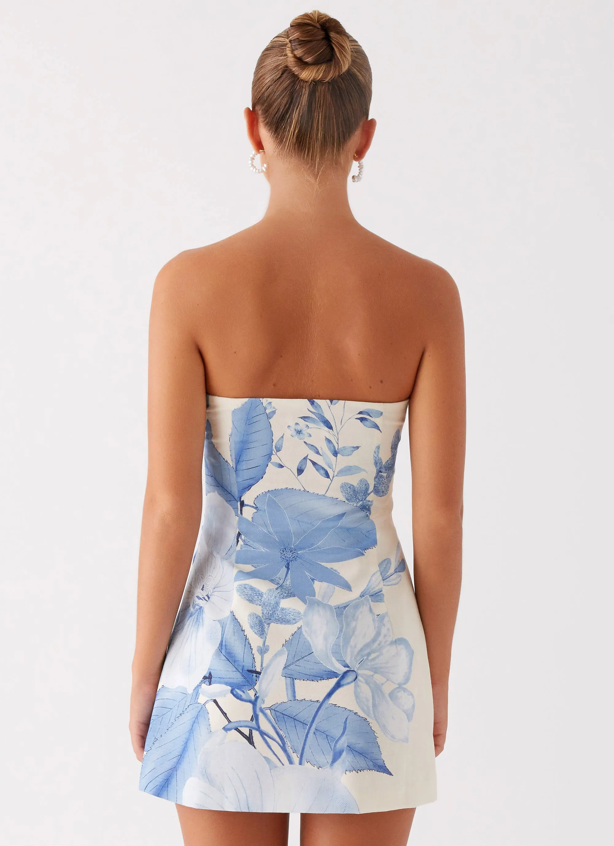 Denby Strapless Mini Dress - Blue Floral Print Soft Colorway
