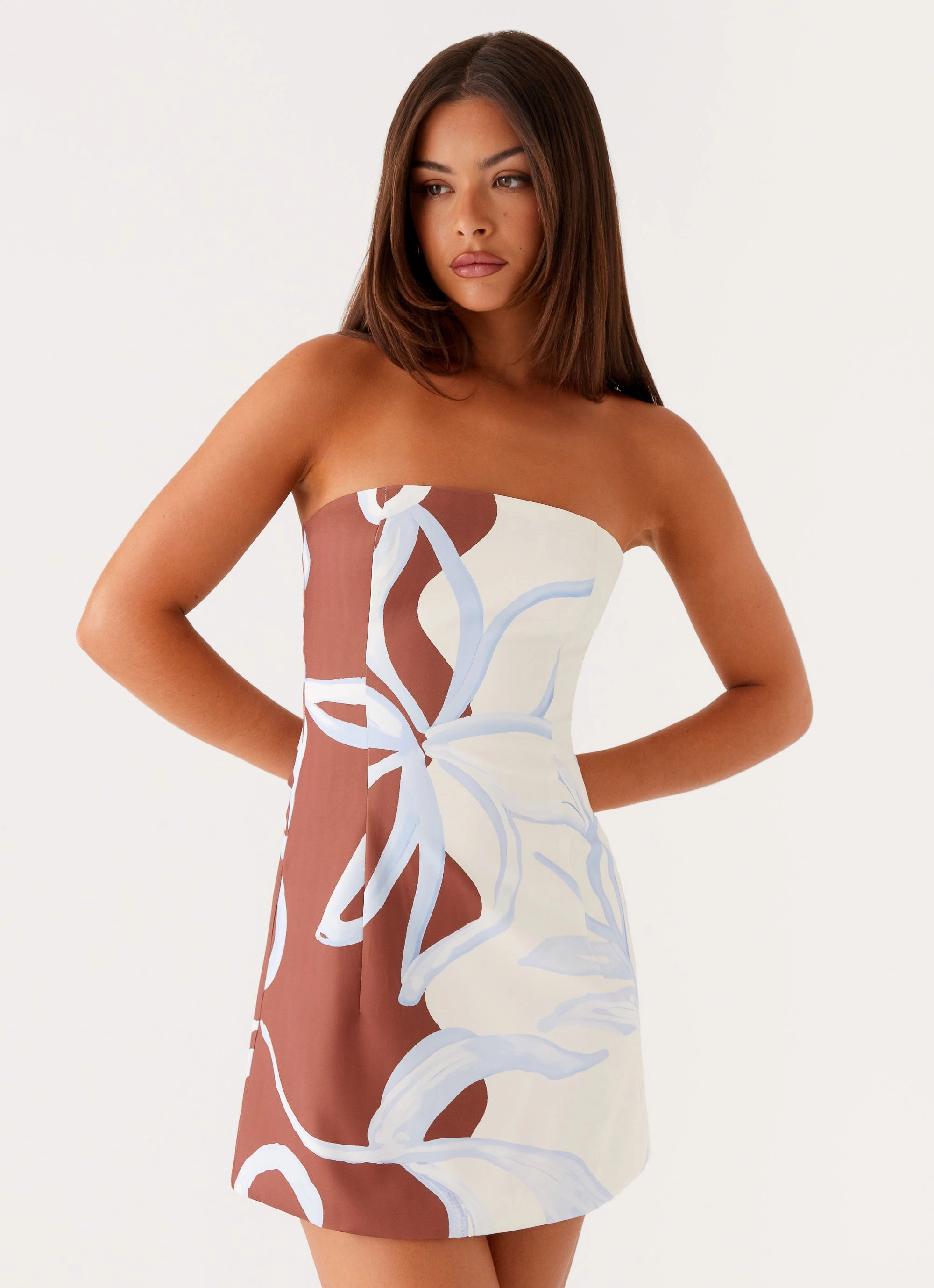 Denby Strapless Mini Dress - Bloom Wave Print Day Fit Mini-Length