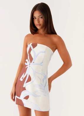 Mood Friendly Daily Favorite Denby Strapless Mini Dress - Bloom Wave Print