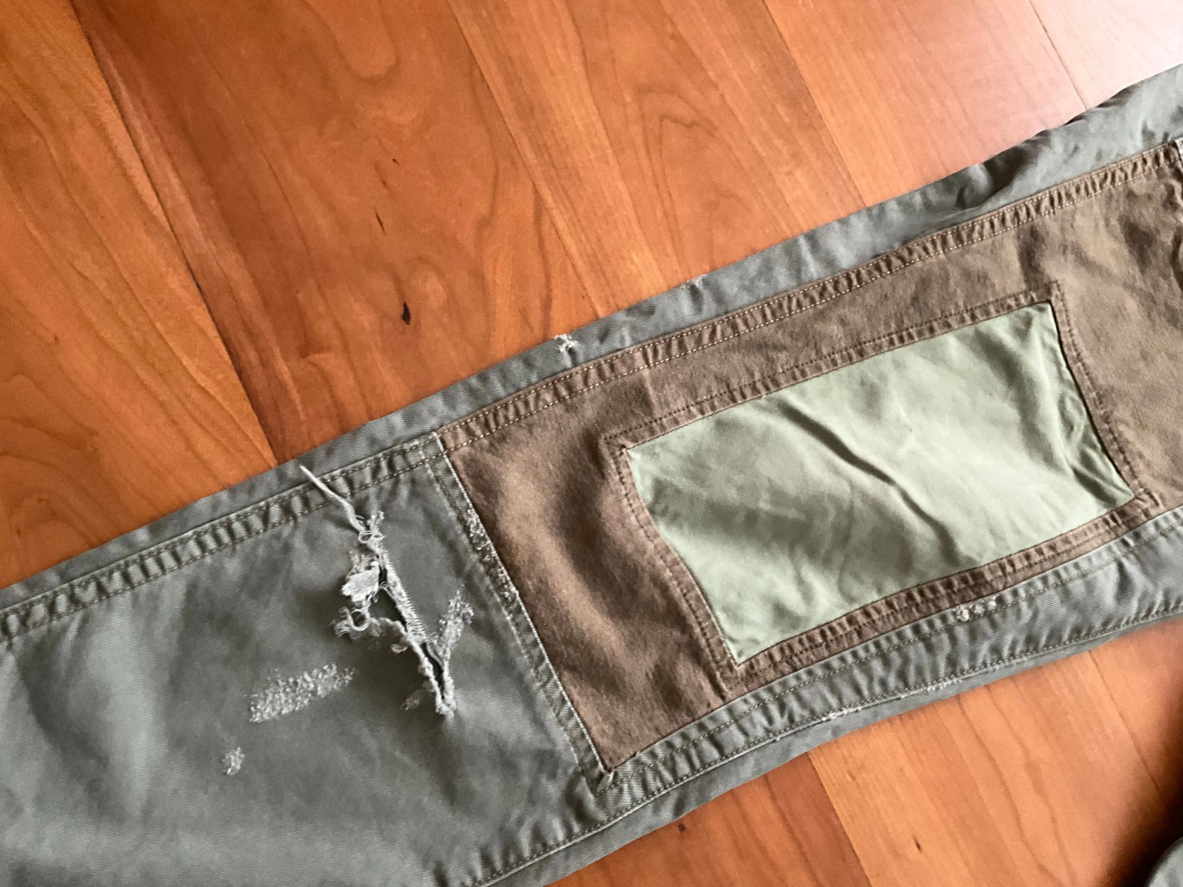 Denim &Supply Ralph Lauren Patchwork Distresssed Overalls in Khaki Jumpsuit Sz S ladies