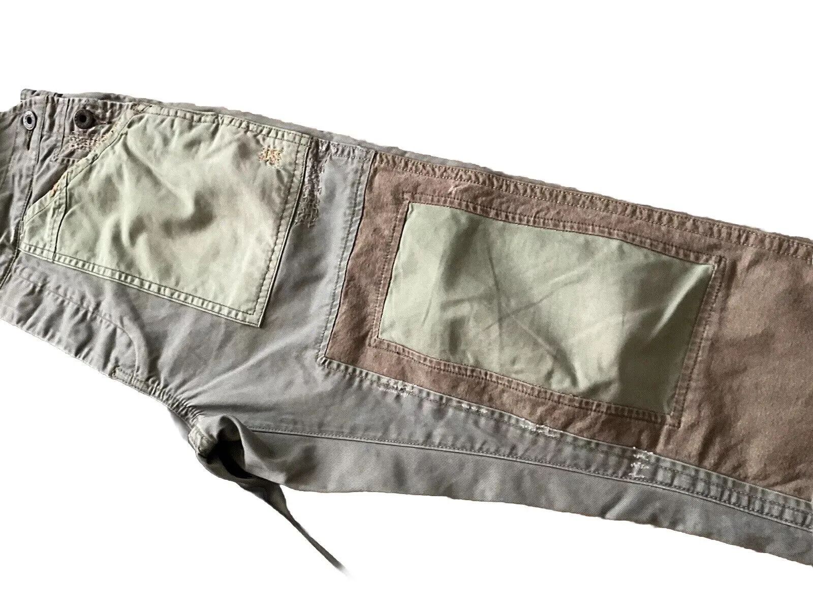 Denim &Supply Ralph Lauren Patchwork Distresssed Overalls in Khaki Jumpsuit Sz S ladies