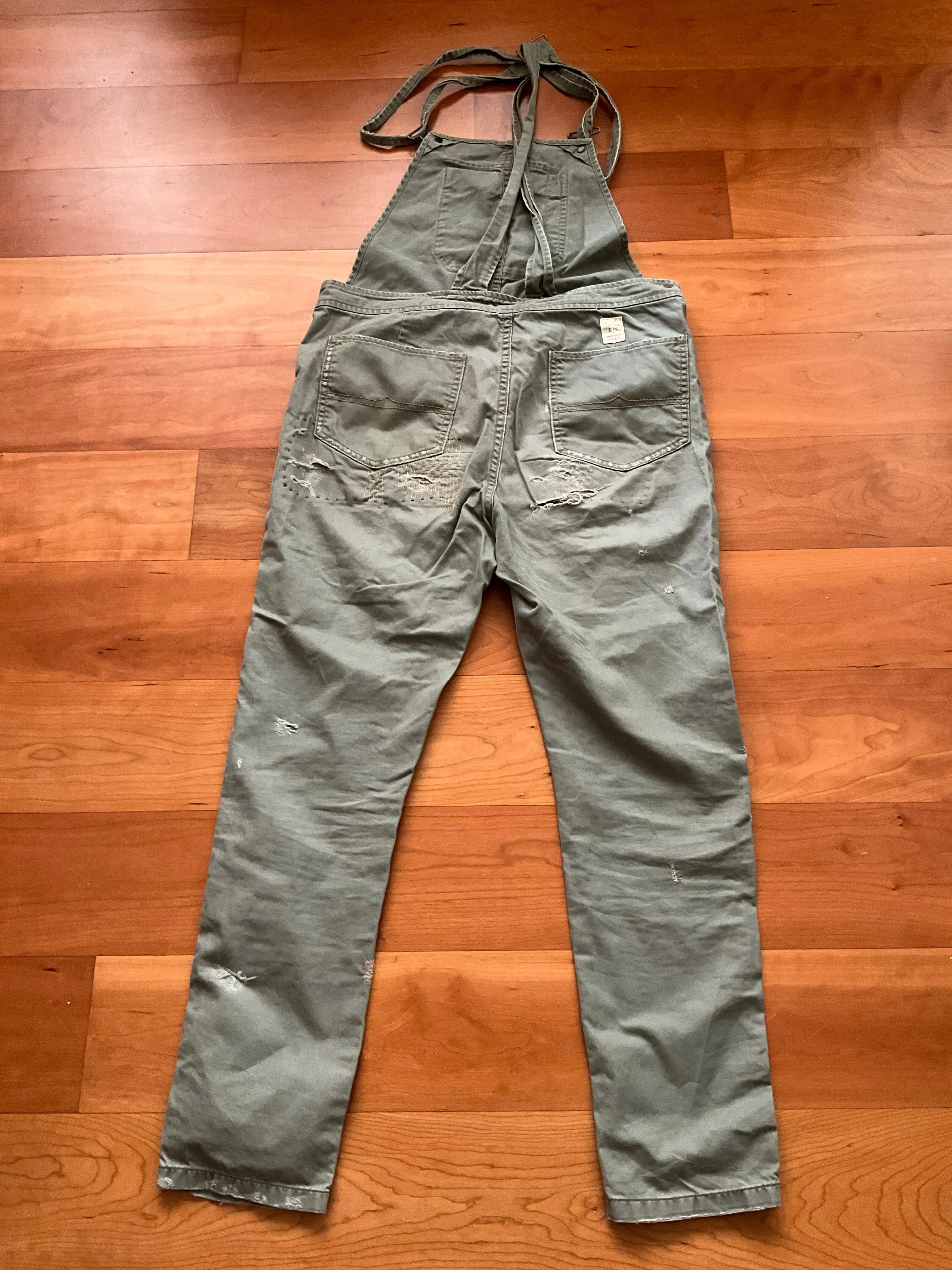 Denim &Supply Ralph Lauren Patchwork Distresssed Overalls in Khaki Jumpsuit Sz S ladies