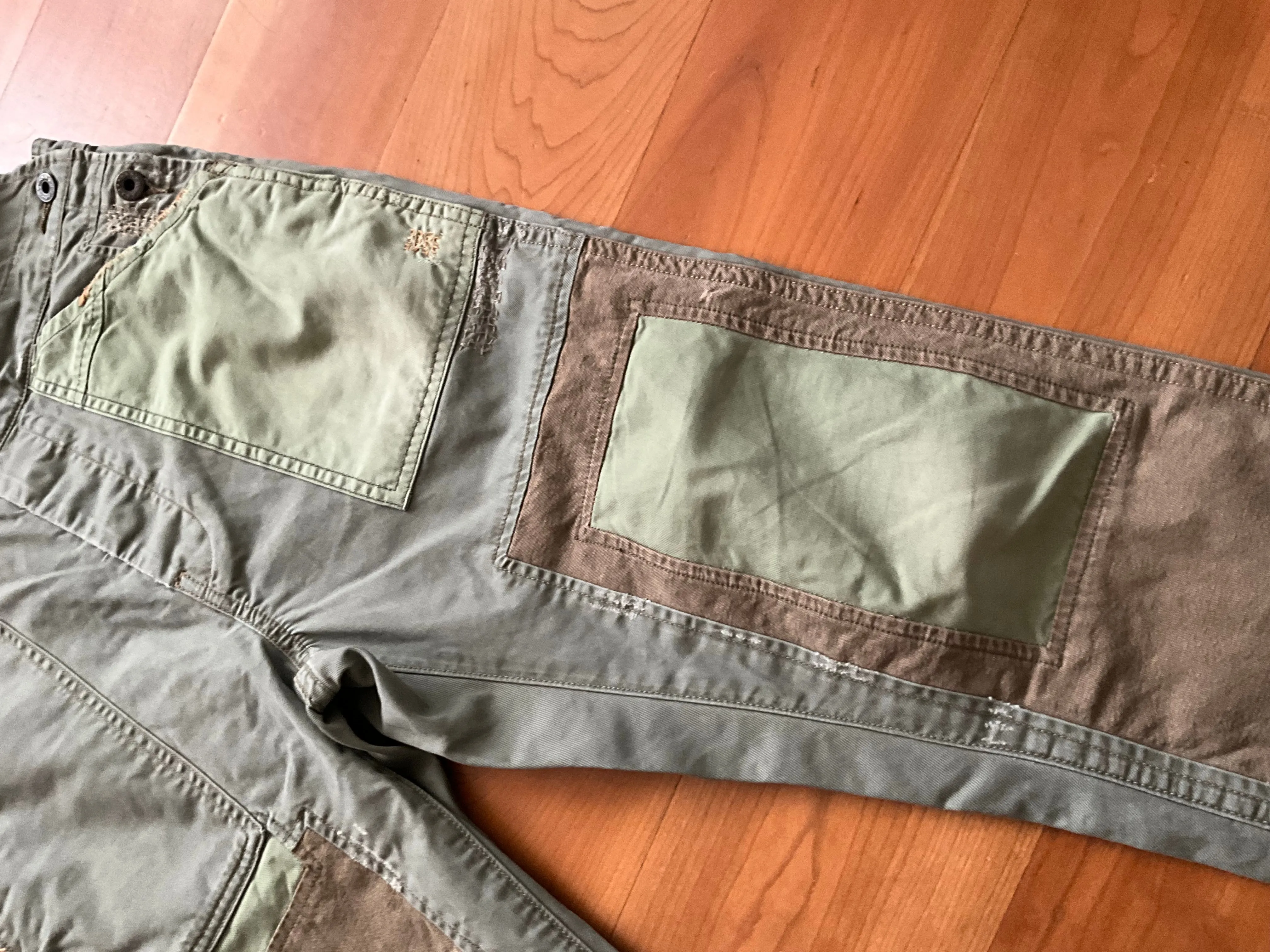 Denim &Supply Ralph Lauren Patchwork Distresssed Overalls in Khaki Jumpsuit Sz S ladies