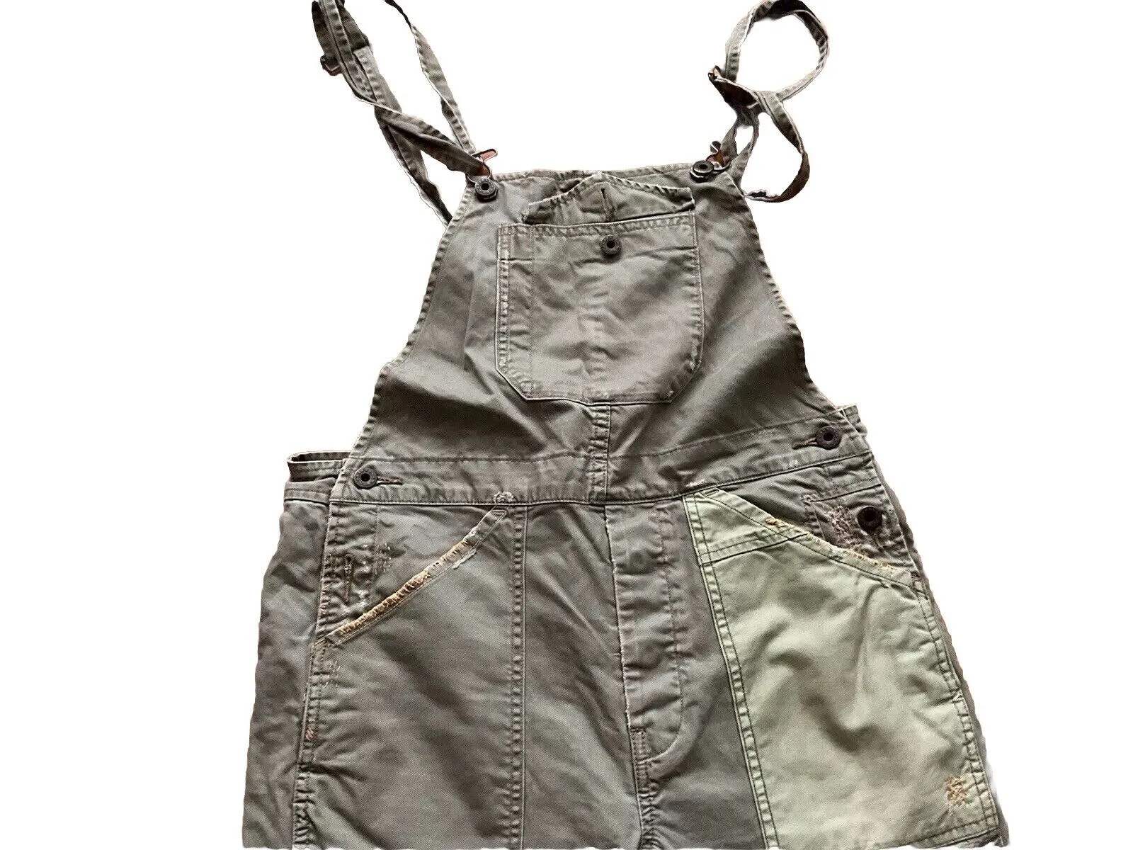 Denim &Supply Ralph Lauren Patchwork Distresssed Overalls in Khaki Jumpsuit Sz S ladies