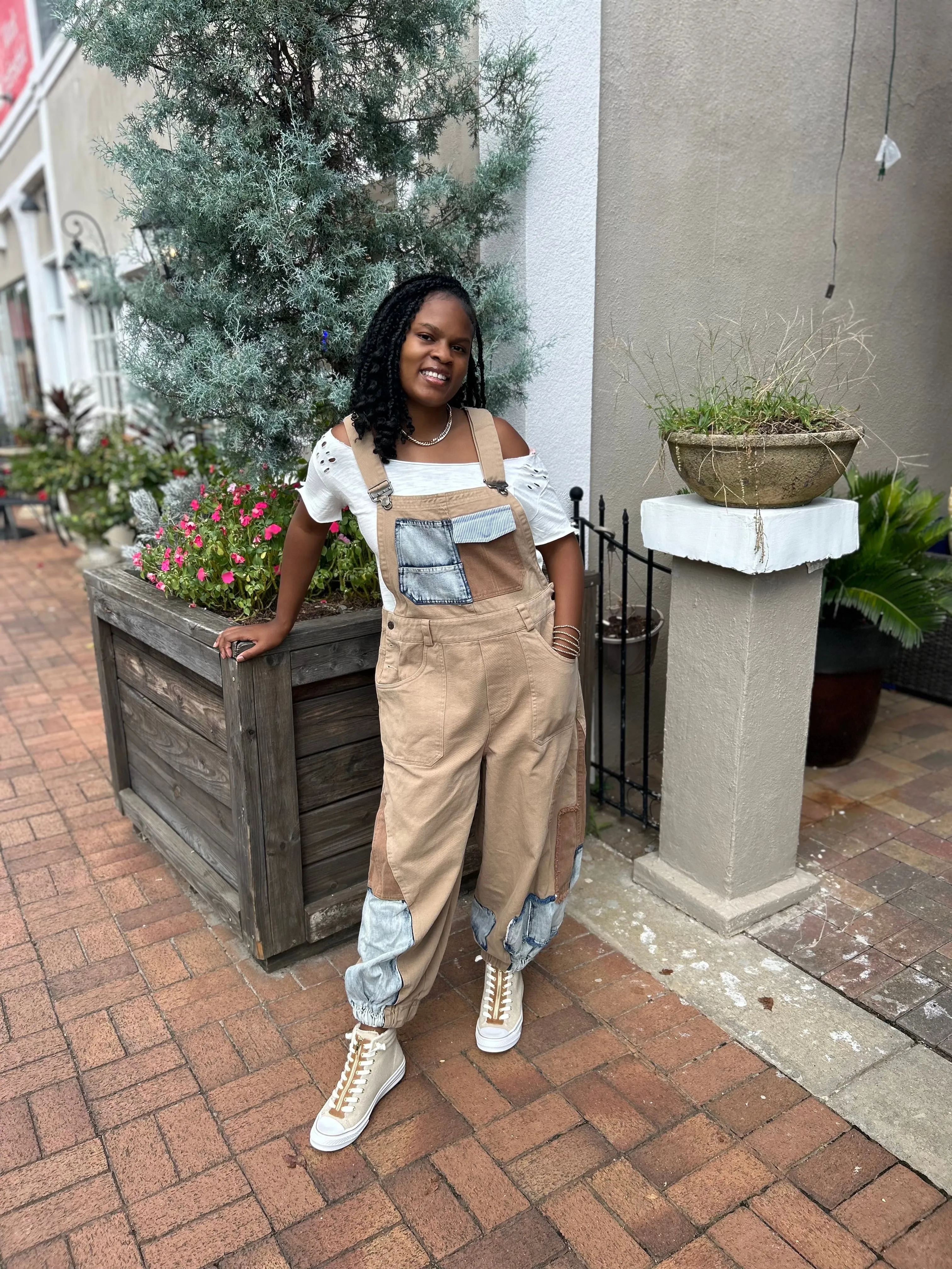 Denim Patchwork Overalls