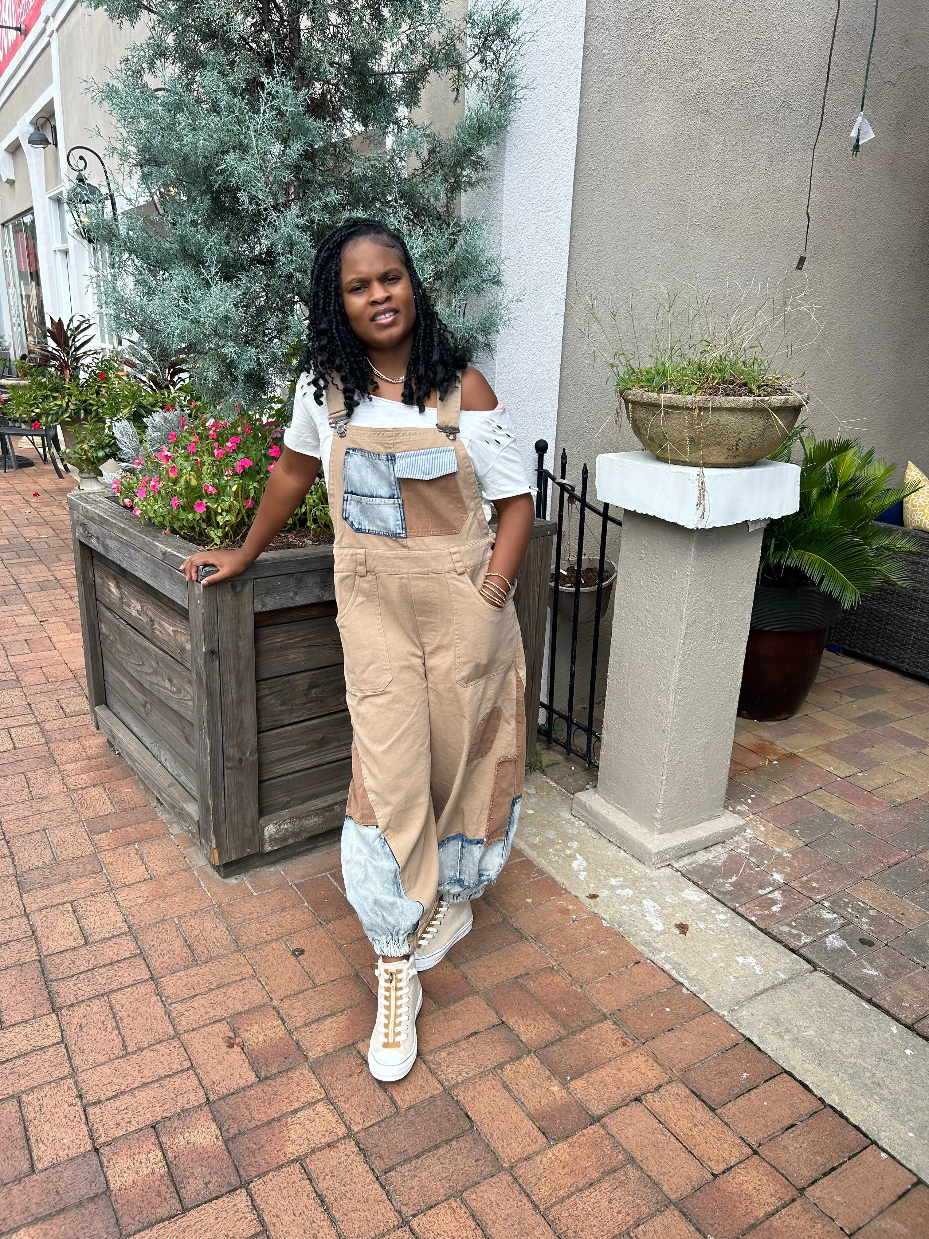 Denim Patchwork Overalls