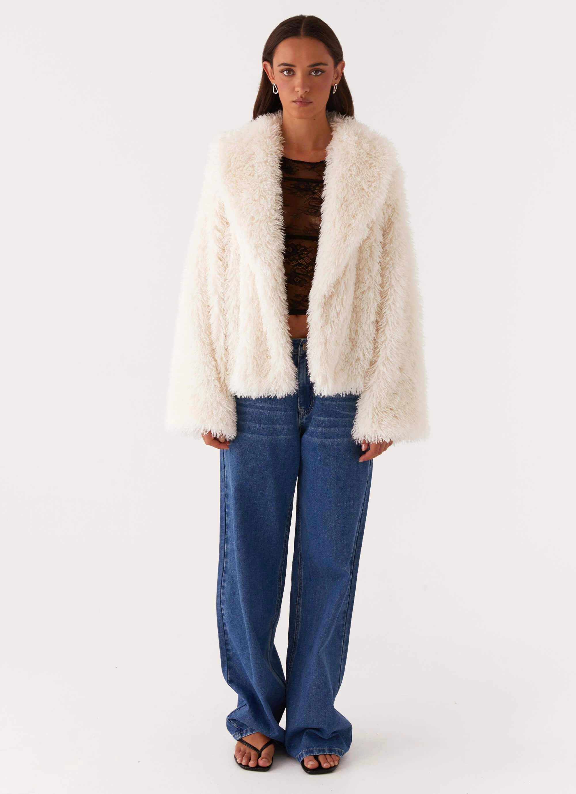 Denver Oversized Fur Jacket - Ivory Durable Double Stitching