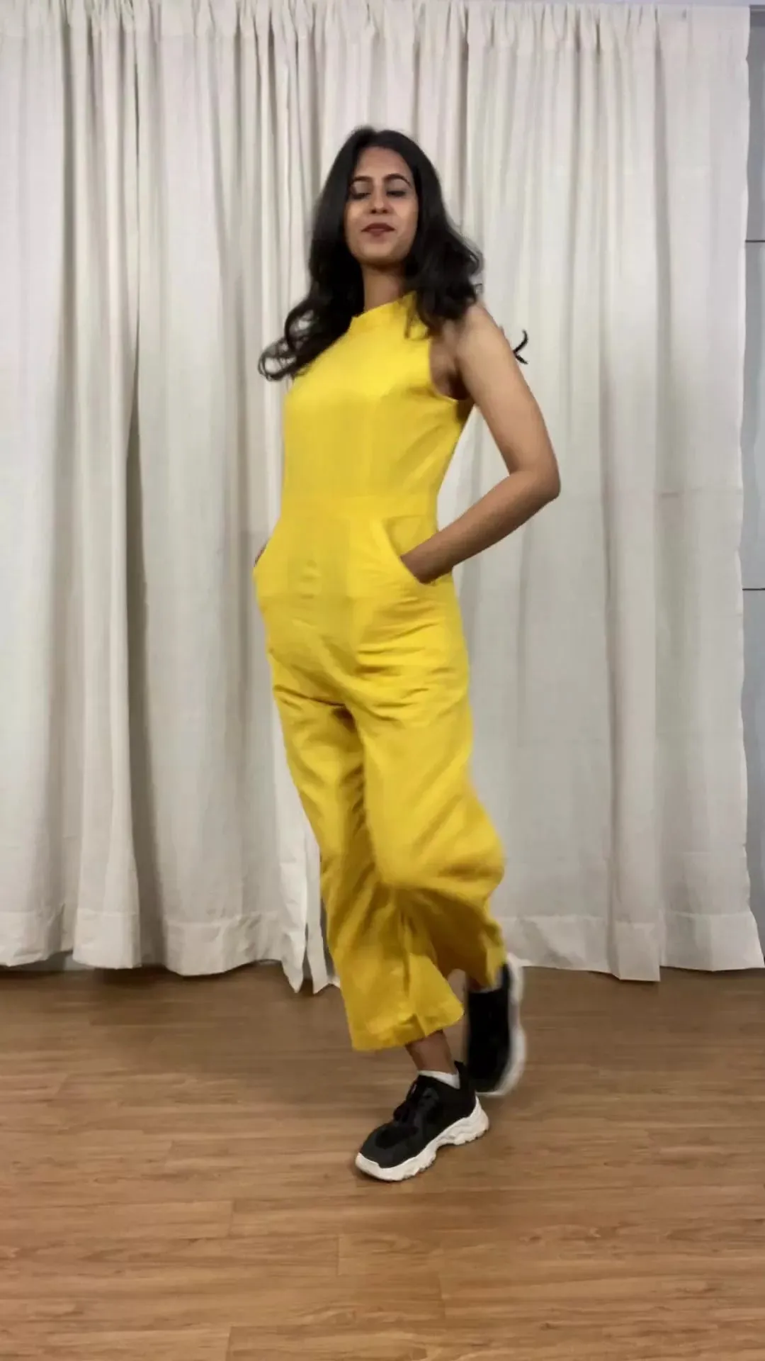 Desert Yellow Cotton Linen Sleeveless Princess Line Jumpsuit