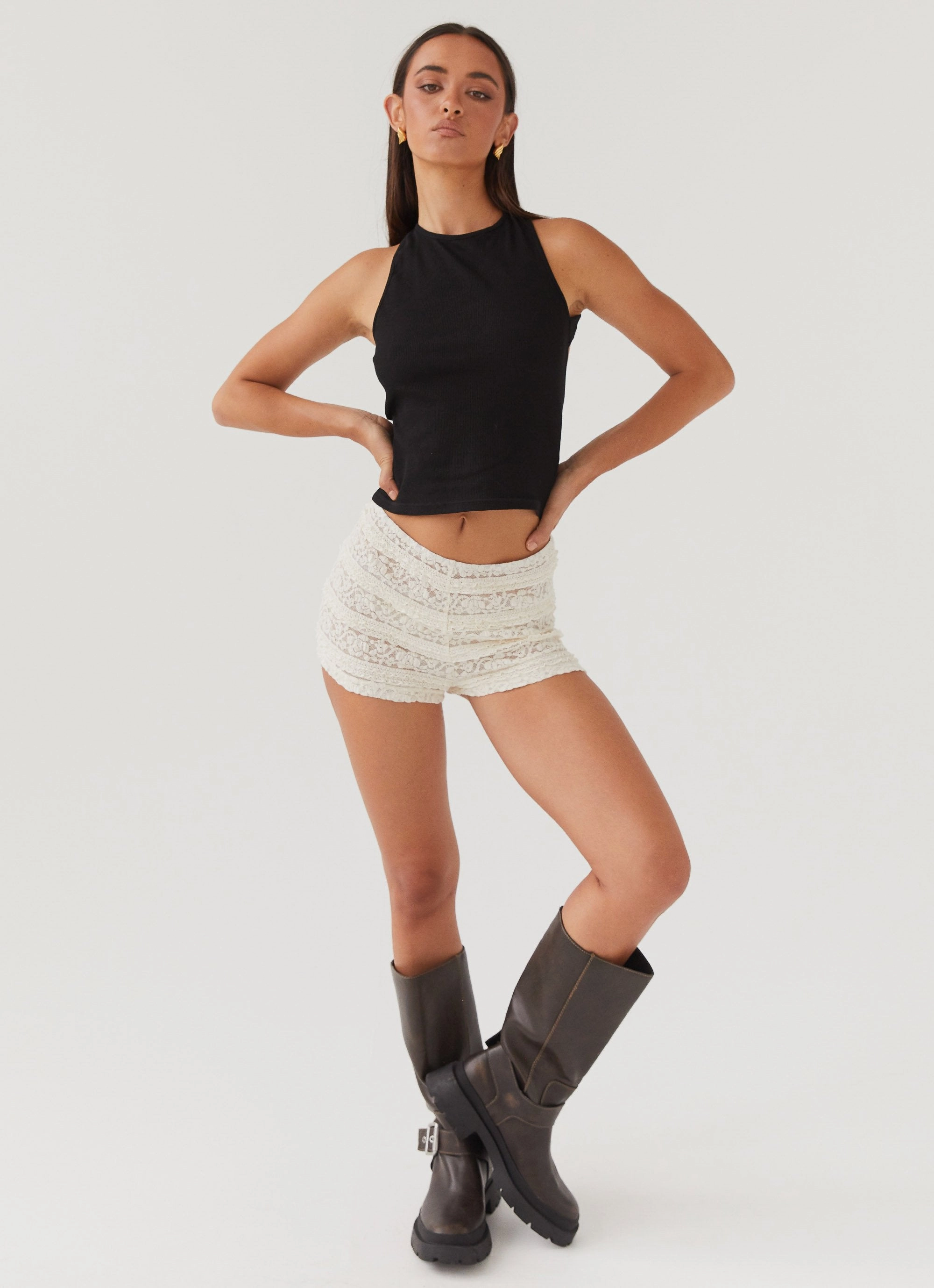 Mesh Panel Non Irritating Tags Desert Isle Mini Shorts - Ivory