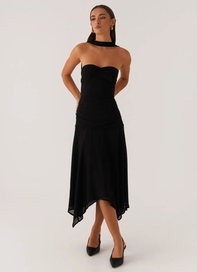 Leto Chiffon Midi Dress - Black Timeless Cut Cozy Base