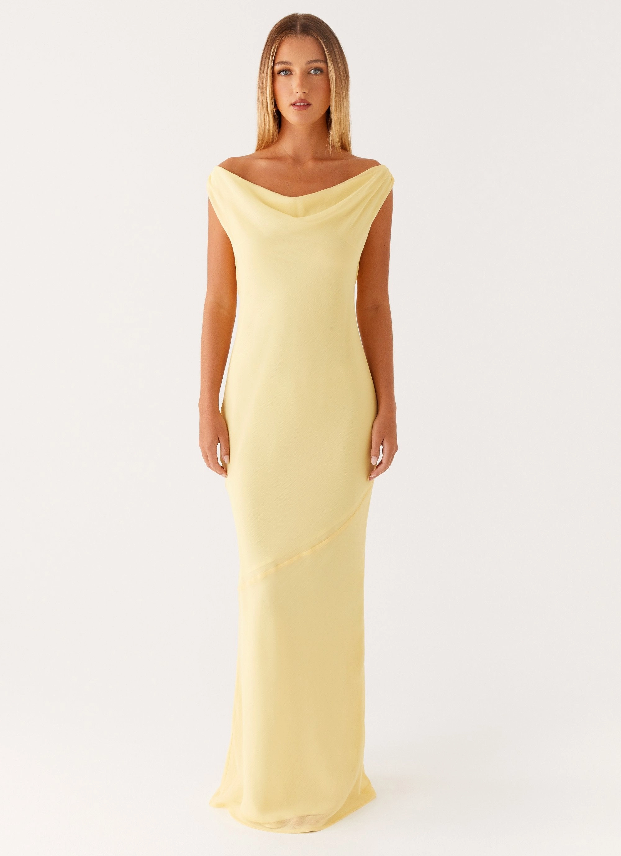 Brittany Chiffon Maxi Dress - Pastel Yellow Elastic-Waist