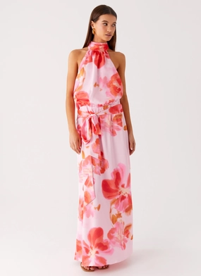 Diablo Backless Maxi Dress - Blushing Blossom Soft Gradient