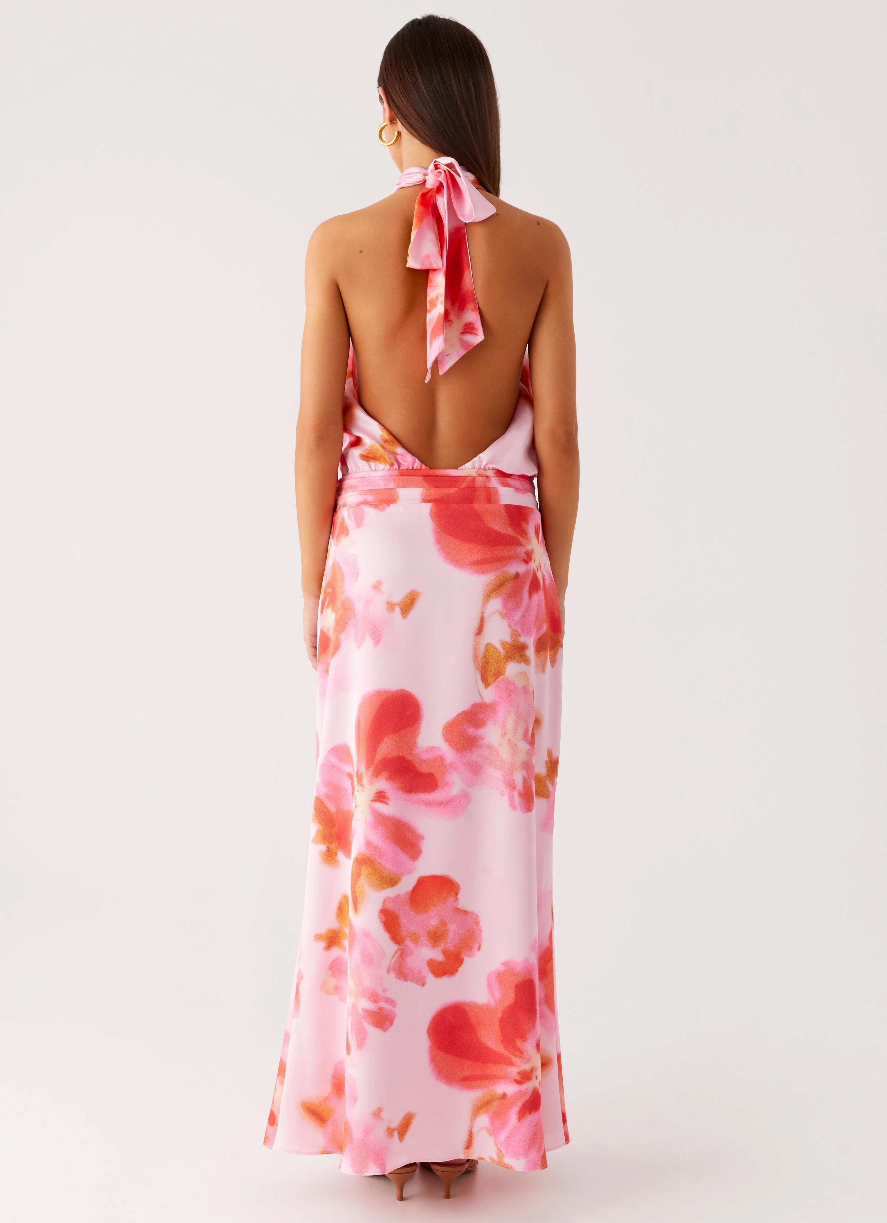 Soft Feel Diablo Backless Maxi Dress - Blushing Blossom
