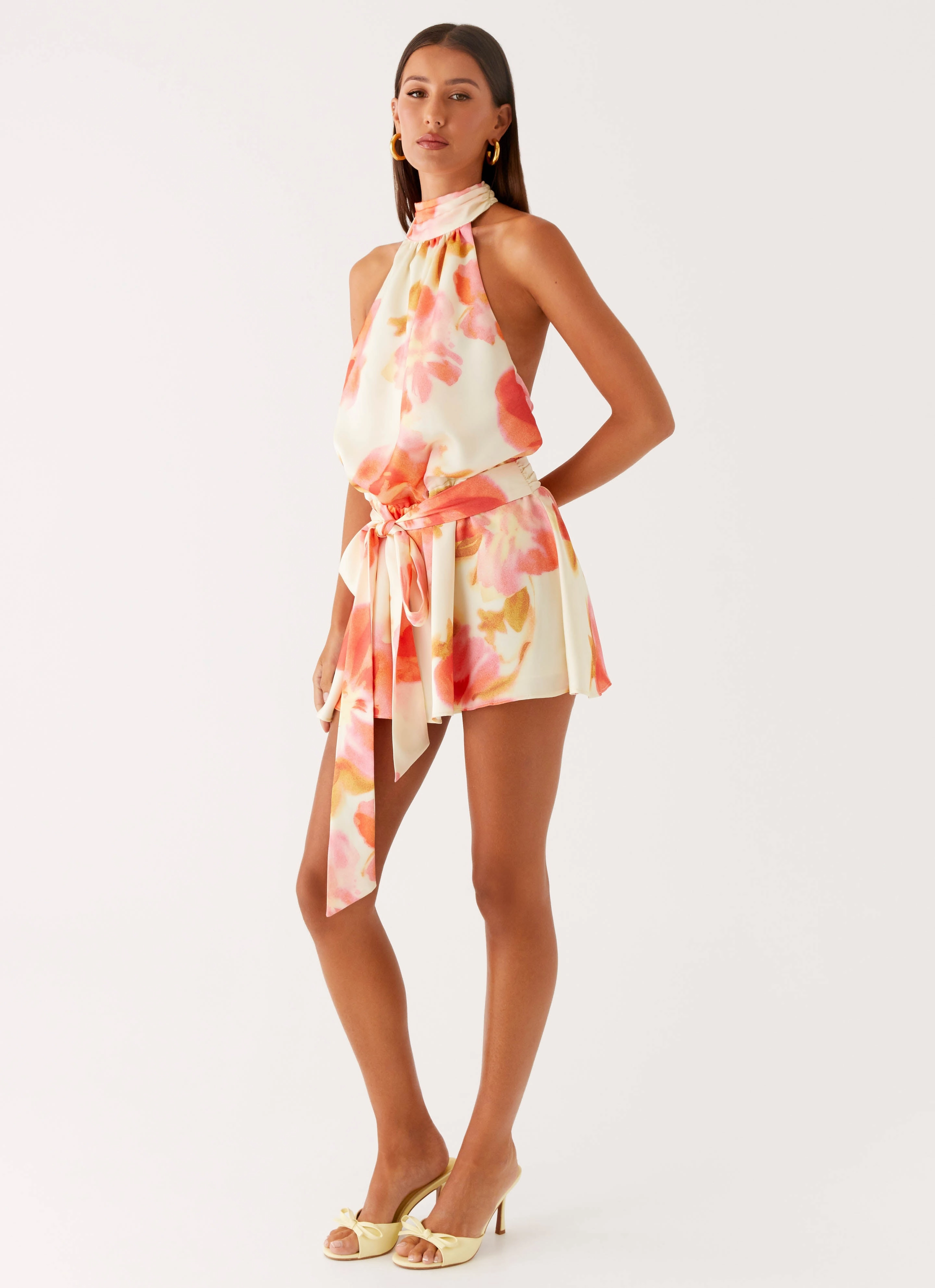 Diablo Backless Mini Dress - Mimosa Blossom Frayed-Edge