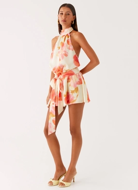 Diablo Backless Mini Dress - Mimosa Blossom Frayed-Edge