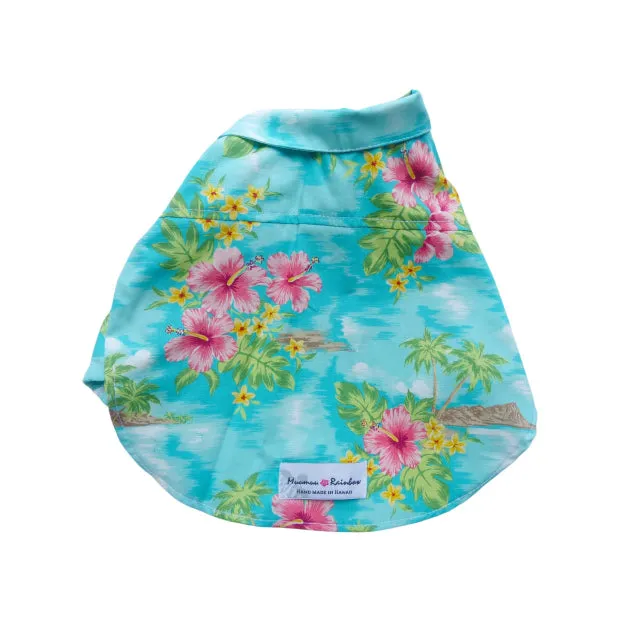 Diamond Head Hawaiian Dog's Shirts | Hawaiian Scenic Series | LIght Blue