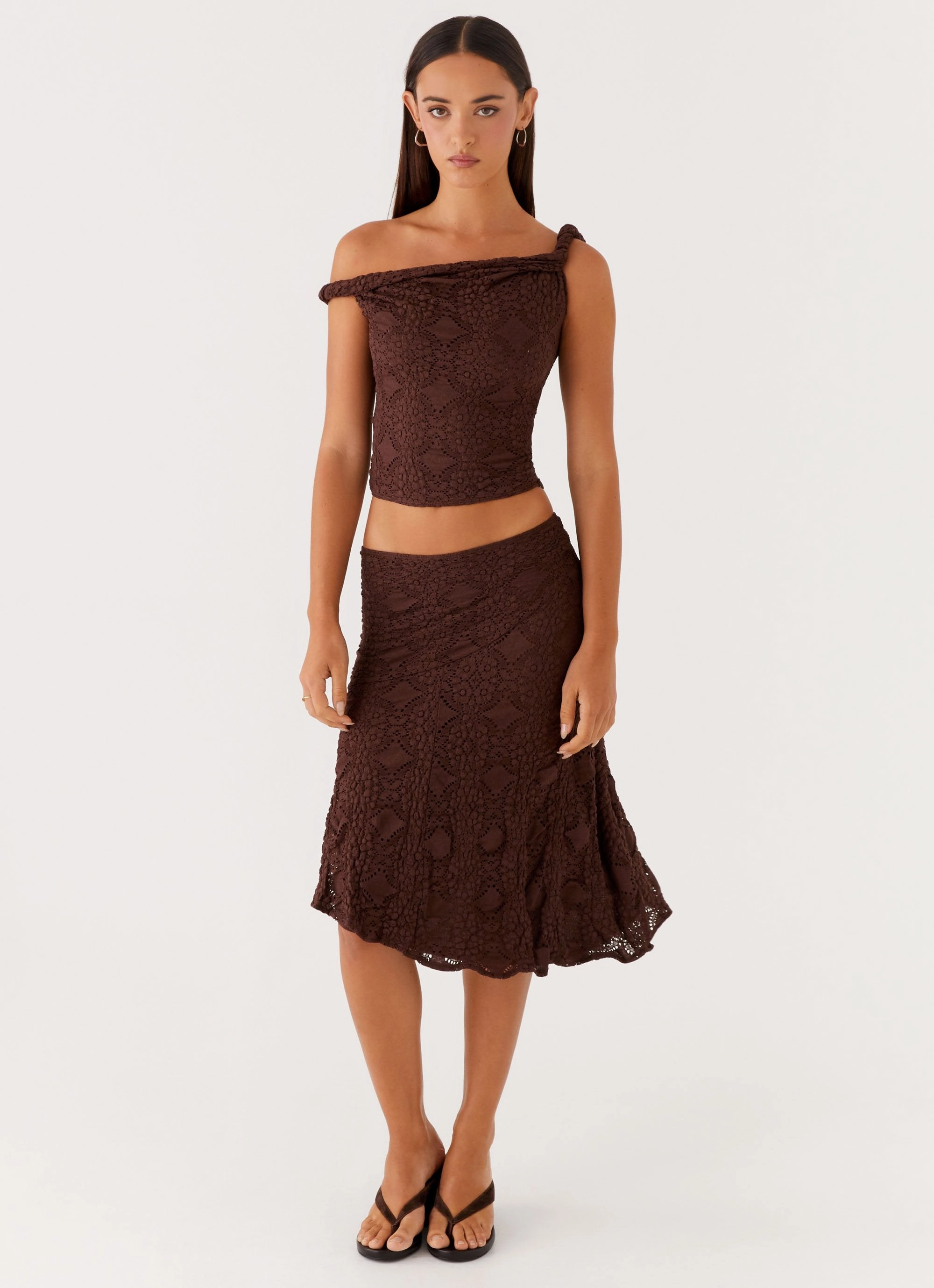 Transitional Wear Diamond Sky Midi Skirt - Chocolate