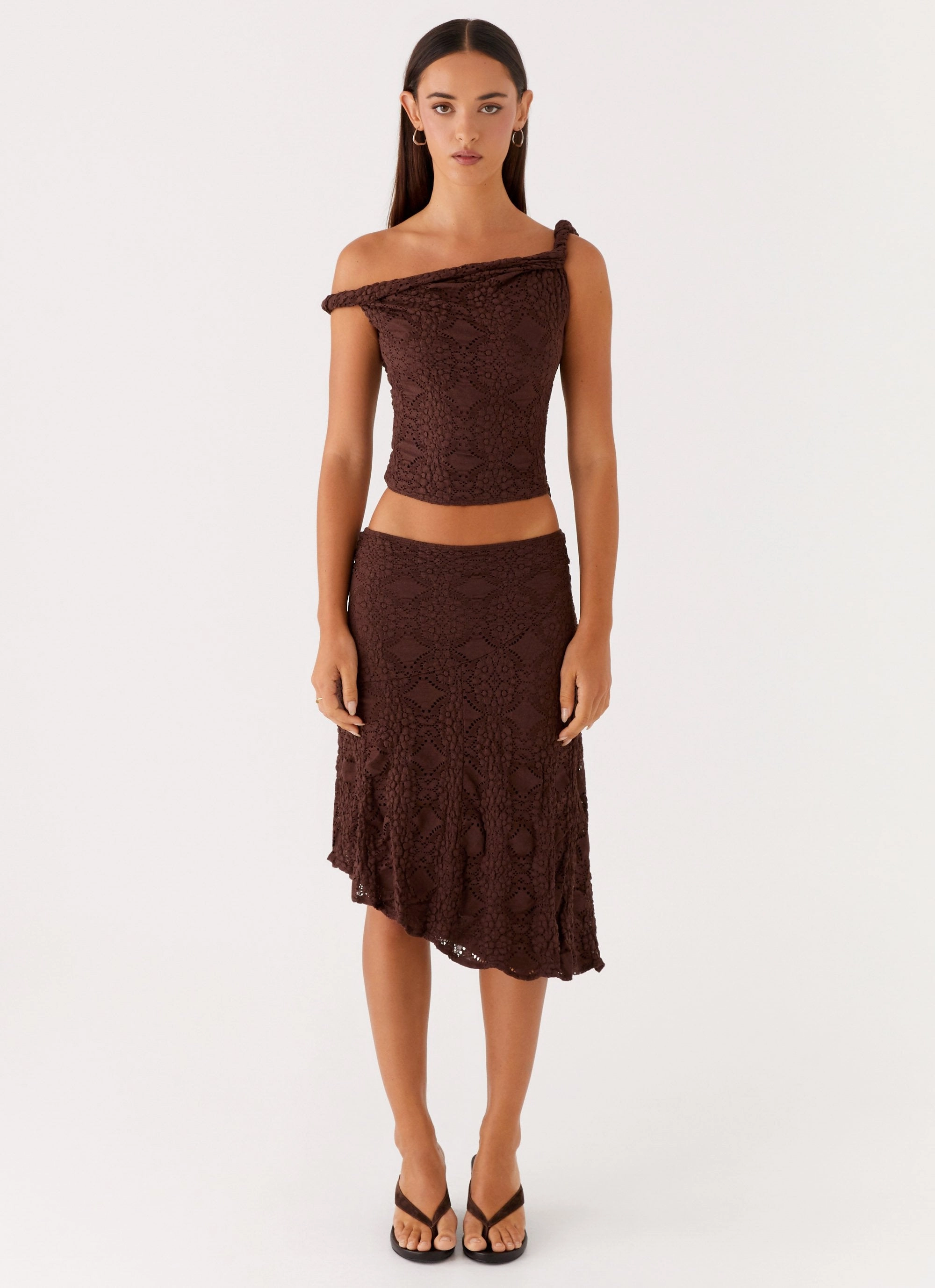 Diamond Sky Midi Skirt - Chocolate Recycled Polyester