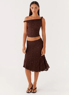 Transitional Wear Diamond Sky Midi Skirt - Chocolate