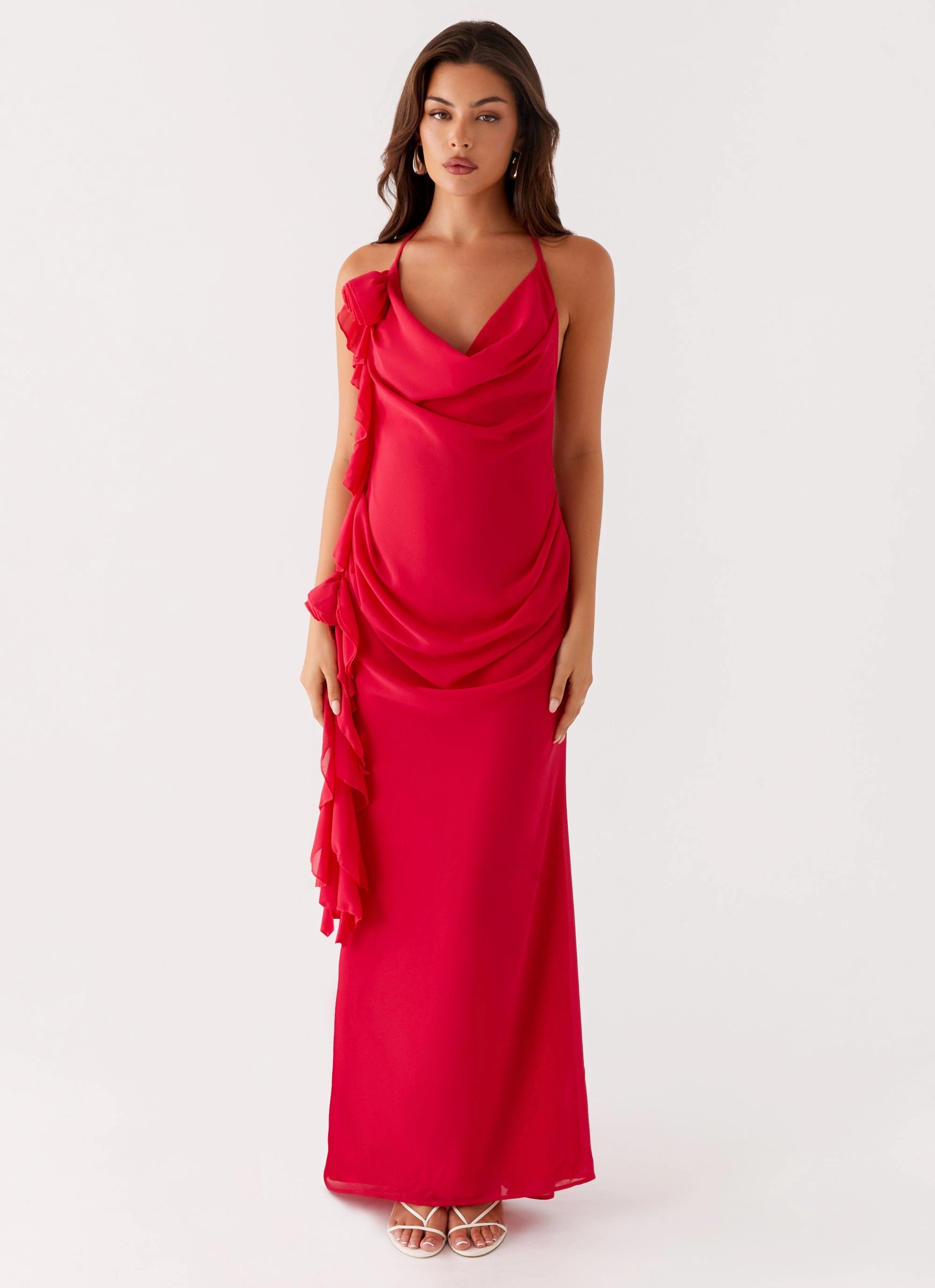 Pure Fabric Diedre Rose Strappy Maxi Dress - Raspberry