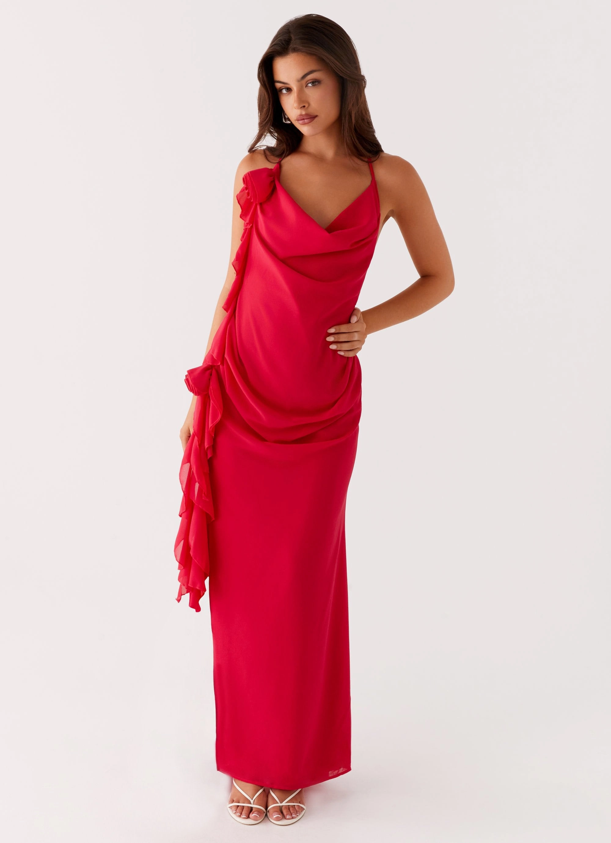 Diedre Rose Strappy Maxi Dress - Raspberry Travel Light Silky Shine