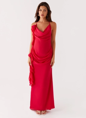 Pure Fabric Diedre Rose Strappy Maxi Dress - Raspberry